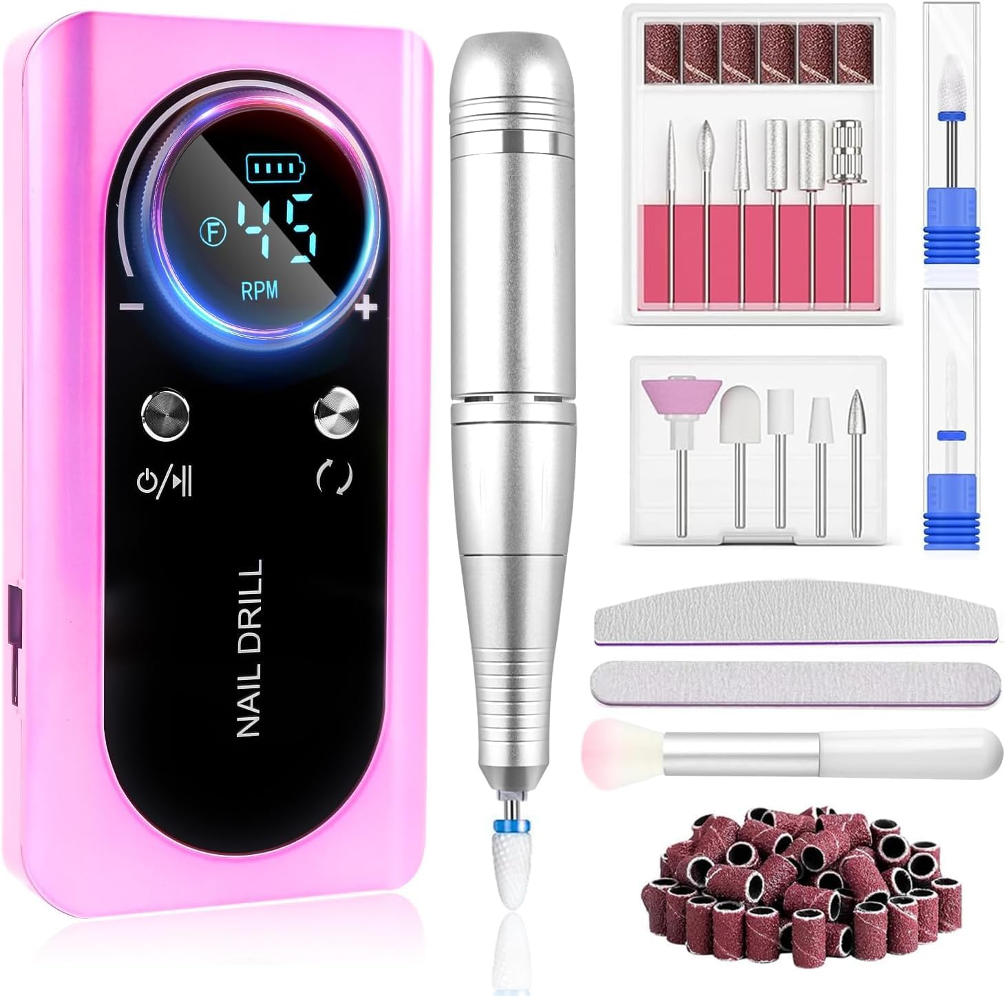 Portable Electric Nail Drill LEDSUUEI: 45000 RPM Nail Drill Professional Electric Nail File Machine for Acrylic Nails Gel Polishing Removing, Manicure Salon Home,Pink image number 6