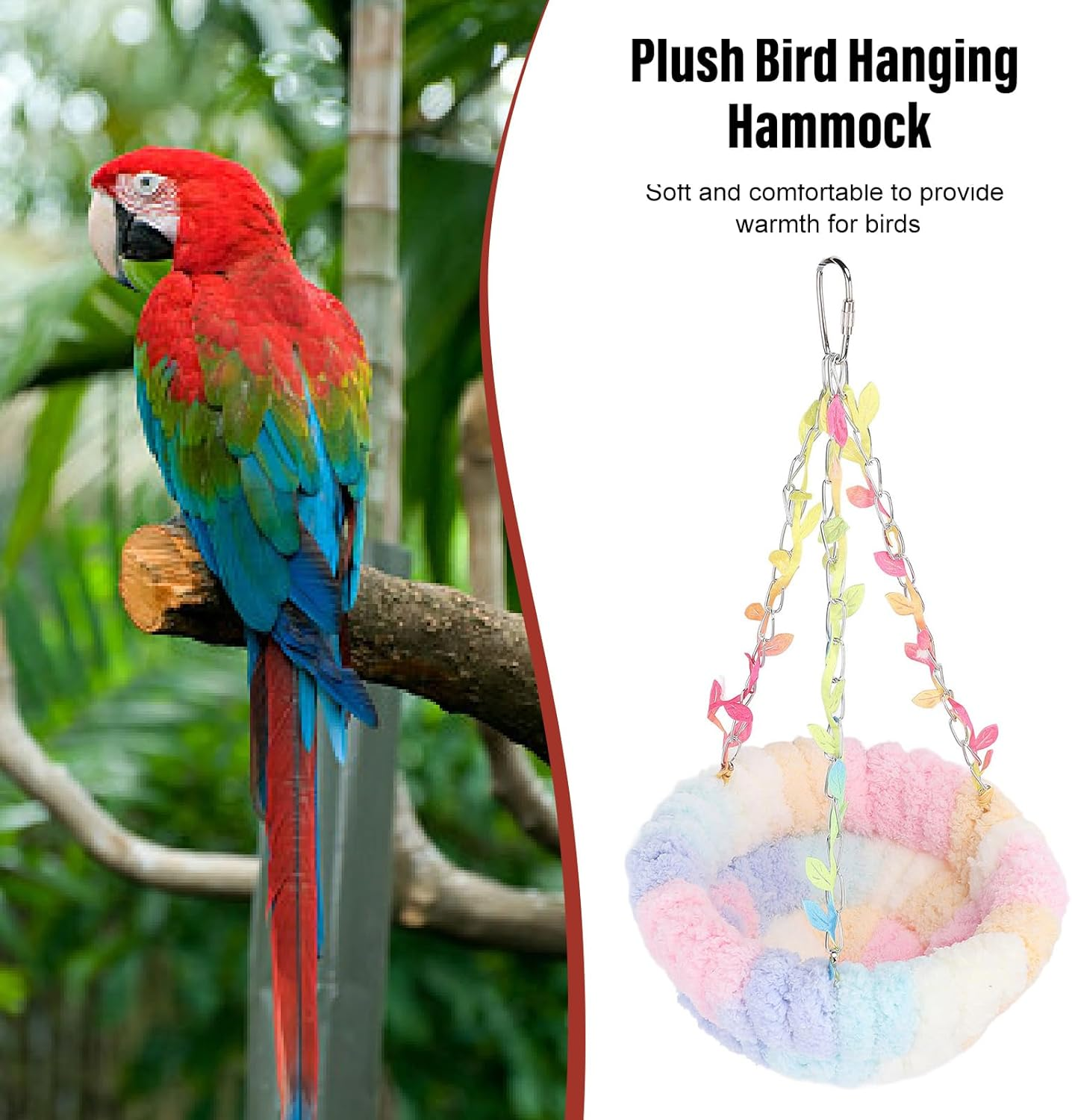 Hanging Bird Bed, Plush Bird Hammock with Vibrant Colors for Cage, Swing Bed for Parakeets Cockatiels Conures Lovebirds image number 5