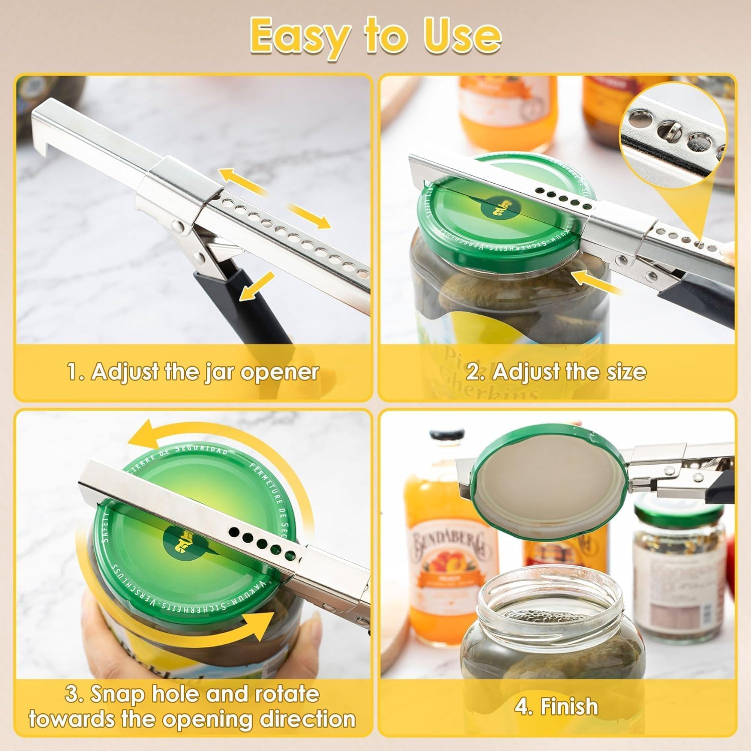 Ar-Thritis Jar Opener Bottle Openers,2Pcs Stainless Steel Jar Opener Gripper Jar Lid Opener,Stainless Steel Can Opener Jar Lid Gripper,Metal Adjustable Jar Opener Canning Jar Opener Can Opener,Black - Red, 2Pcs image number 6