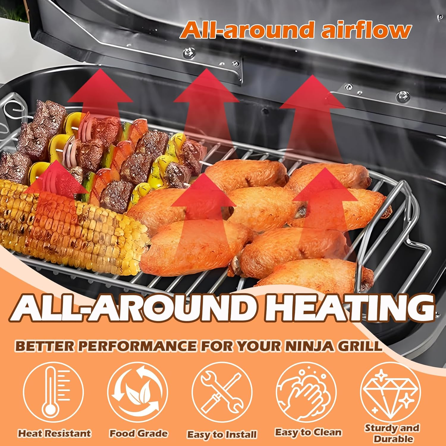 Woodfire Rib Rack & Roast Rack for Ninja Woodfire XL Grill OG800/900 Series Accessories, XSKRACKXL Rib Rack & XSKRSTRKXL Smoke Rack for Ninja OG951 OG850 Pro Connect XL Outdoor Grill Smoker image number 2