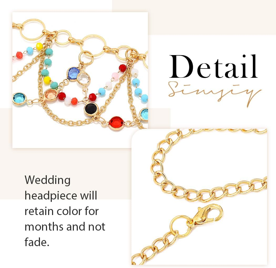 Fashband Boho Head Chain Gold Tassel Headpiece Tassel Beads Bridal Wedding Hair Accessories for Women image number 6