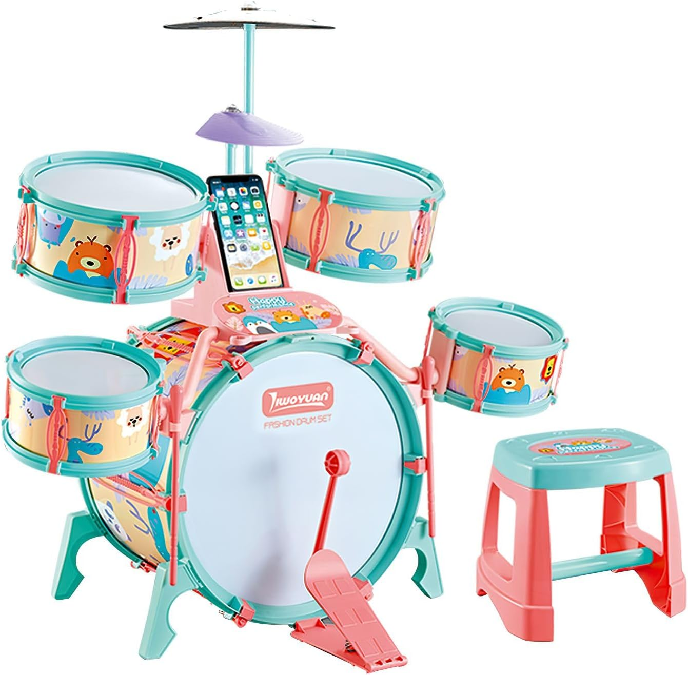 KIDBOT Kids Rock Jazz Drum Set,Educational Music Toys Kit with Chair for Toddler, 5 Drums 17 Pieces Musical Instrument image number 2