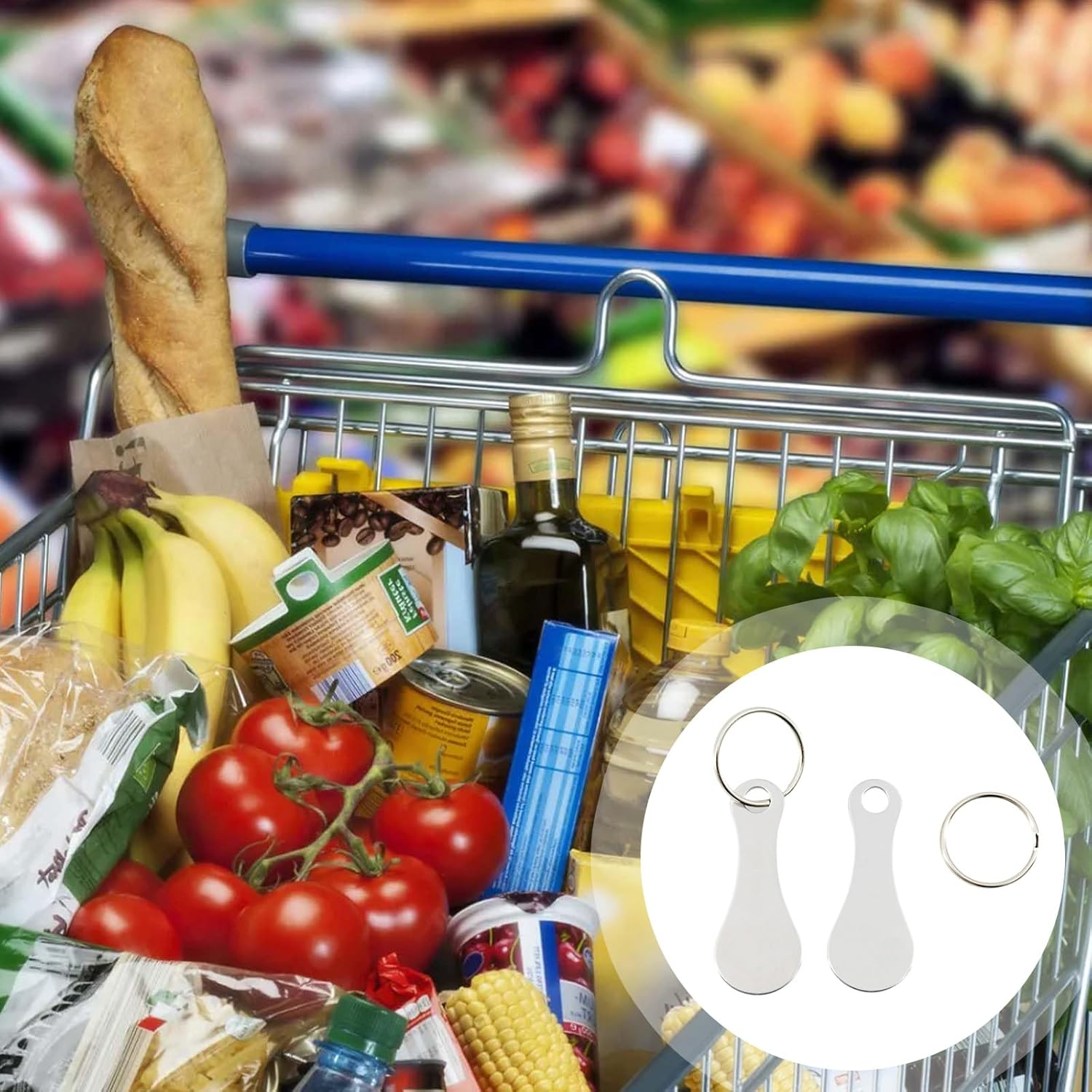 4 Pcs Trolley Token, Shopping Supermarket Trolley Trolly Token for Releasing Supermarket Trolleys Token Removable Front Loader Shopping Cart Keychain image number 1