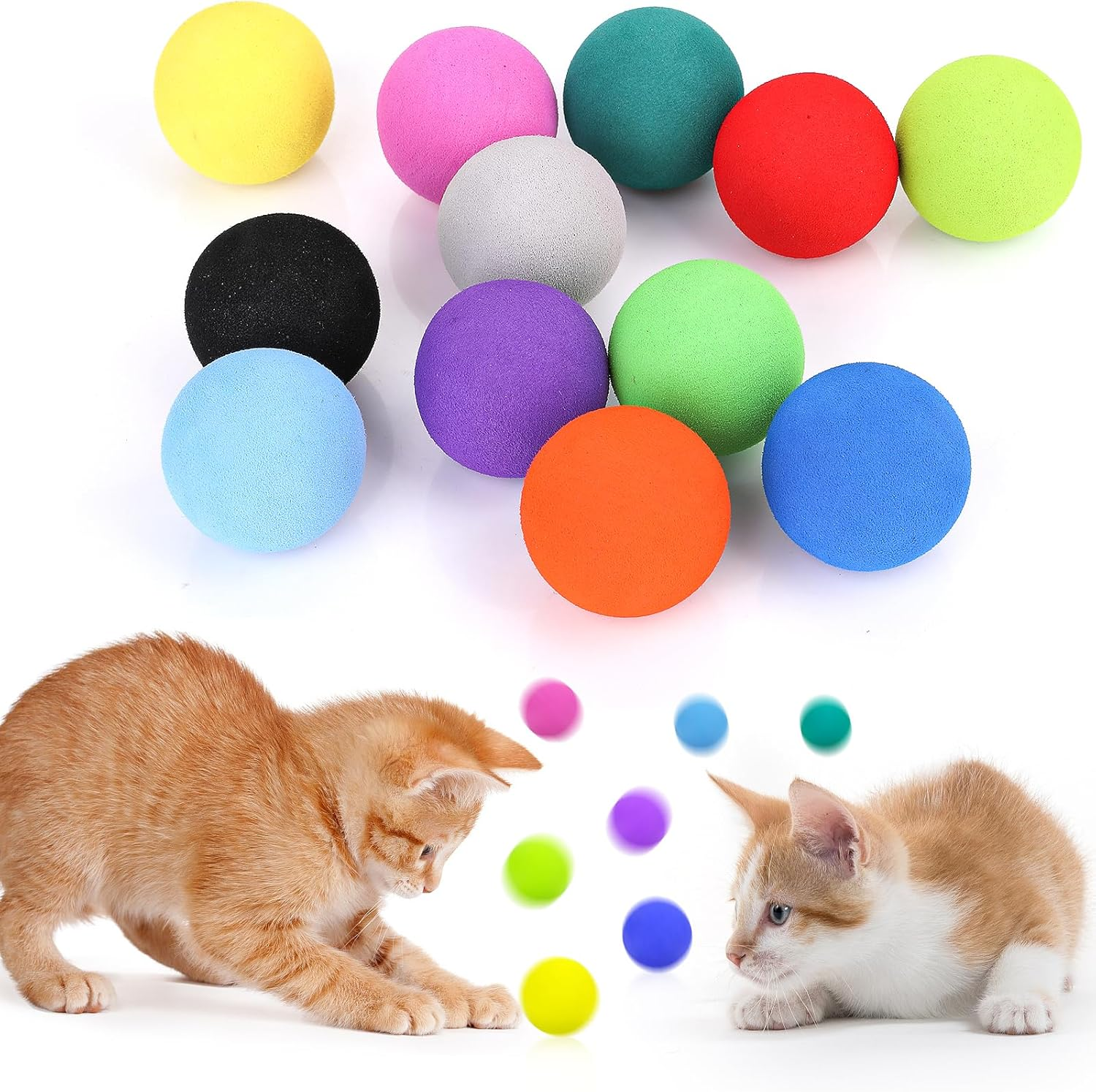 Bewudy Cat Toy Balls, Pack of 12 Soft Cat Balls, Interactive Kitten Toy, Cat Balls for Indoor Kittens, Foam Interactive Cat Toy, Sponge Play Ball Toy (4 Cm)