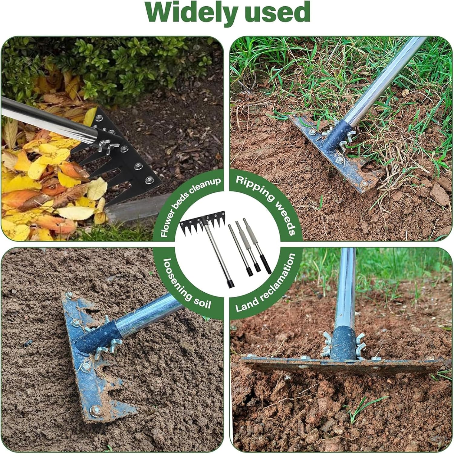 Iron Weeding Rake with Long Handle,Heavy Duty Weed Rake Tool for Garden Removing Weeds, Loosening Soil, Cleaning Flower Beds, Pine Needles & Lawn Prep image number 2