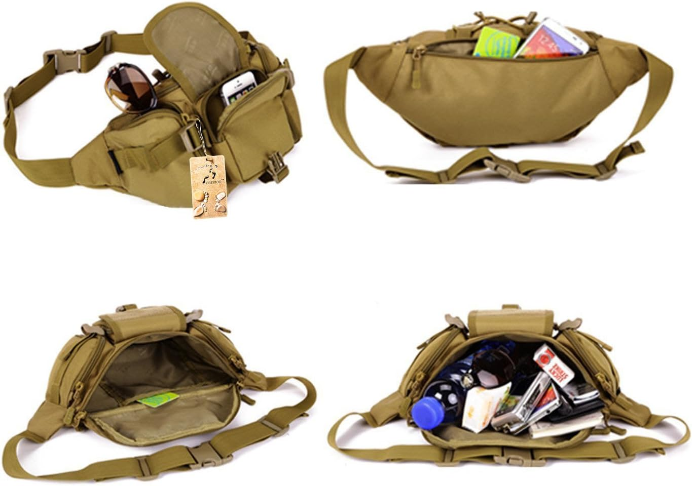 CREATOR Tactical Waist Pack Portable Fanny Pack Outdoor Hiking Travel Large Army Waist Bag Military Waist Pack for Daily Life Cycling Camping Hiking Hunting Fishing Shopping - Black - Brown image number 4