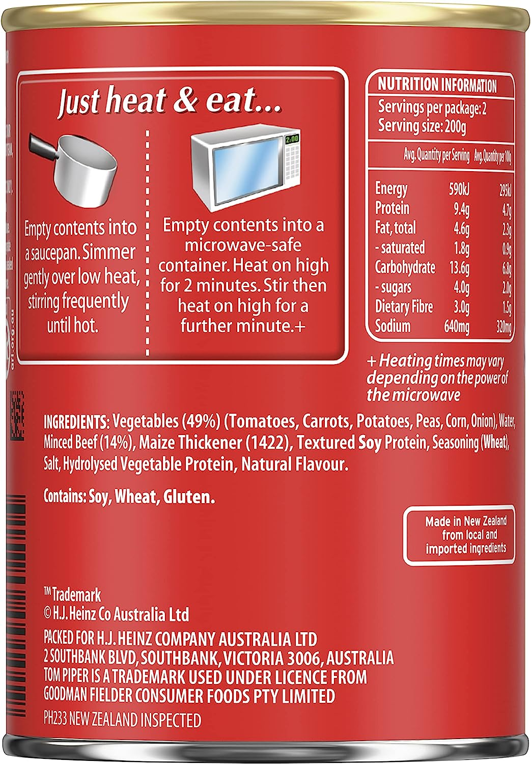 Tom Piper Savoury Mince and Vegetables Canned Meal Ready to Eat Quick and Convenient Meal 400G