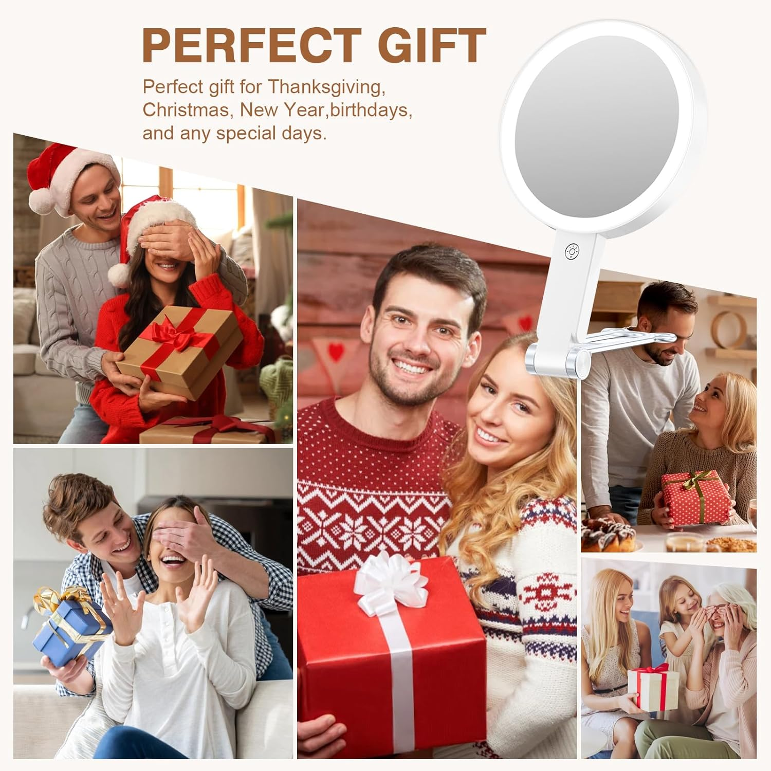 UOEPOWA 20X Magnifying Makeup Mirror, Mirror with 3 Modes Light and Adjustable Brightness, Hanging and Handheld Mirror, Portable Travel Makeup Mirror, 1X20X Double Sided Vanity Mirrors for Women image number 1