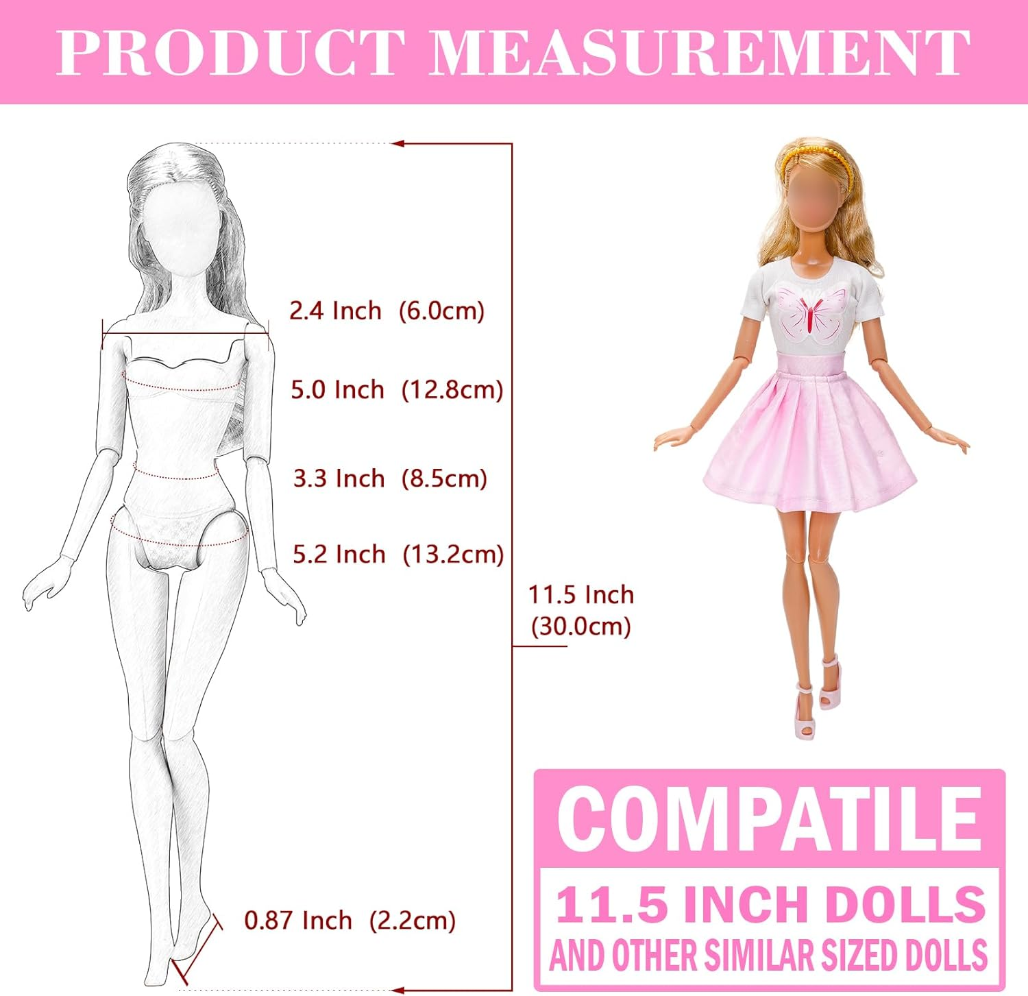 Barwa 110 Doll Clothes and Accessories Fashion Dresses Tops Pants Outfits Party Gown Mini Dresses Swimsuits Bikini Shoes Princess Wings Hangers Handbag for 11.5 Inch Doll image number 1