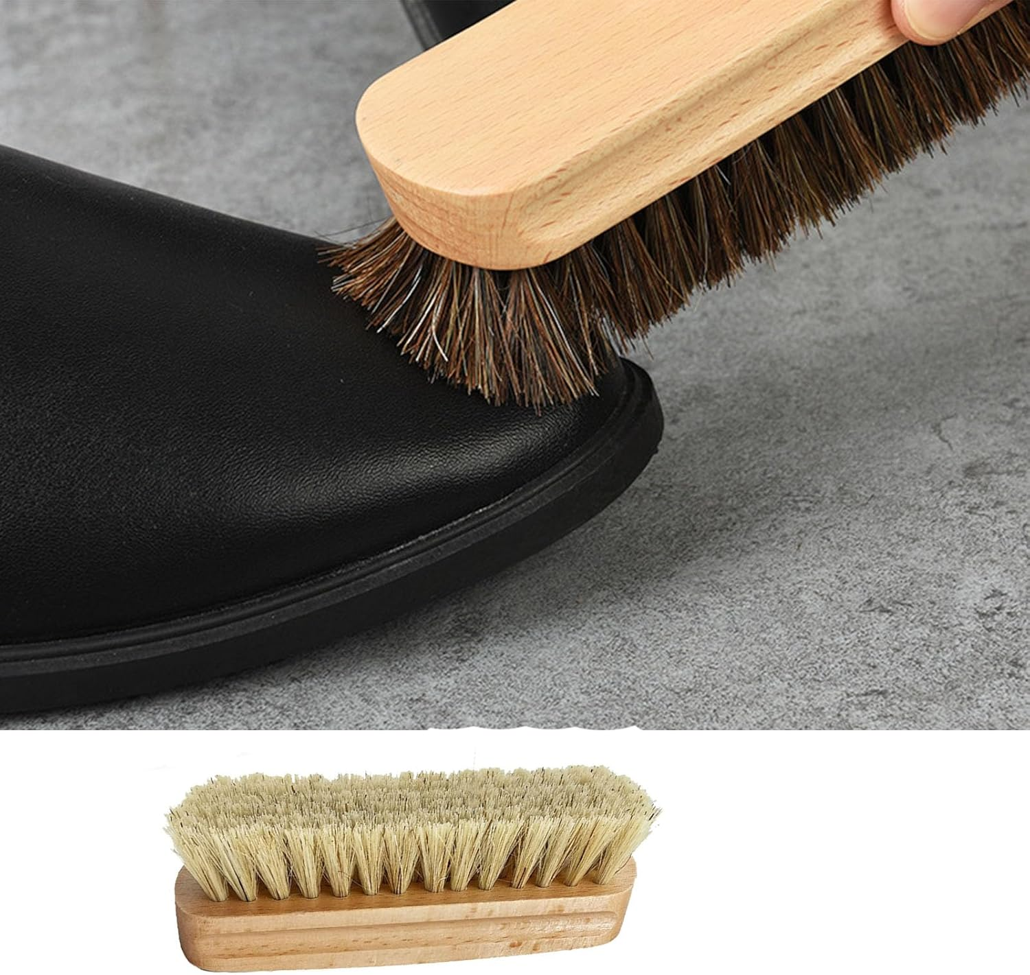 3 Pcs Horsehair Shine Shoes Brush Applicators Cleaning Leather Shoes Boots Care Brushes Suede Cleaner Brush with Fleece image number 1
