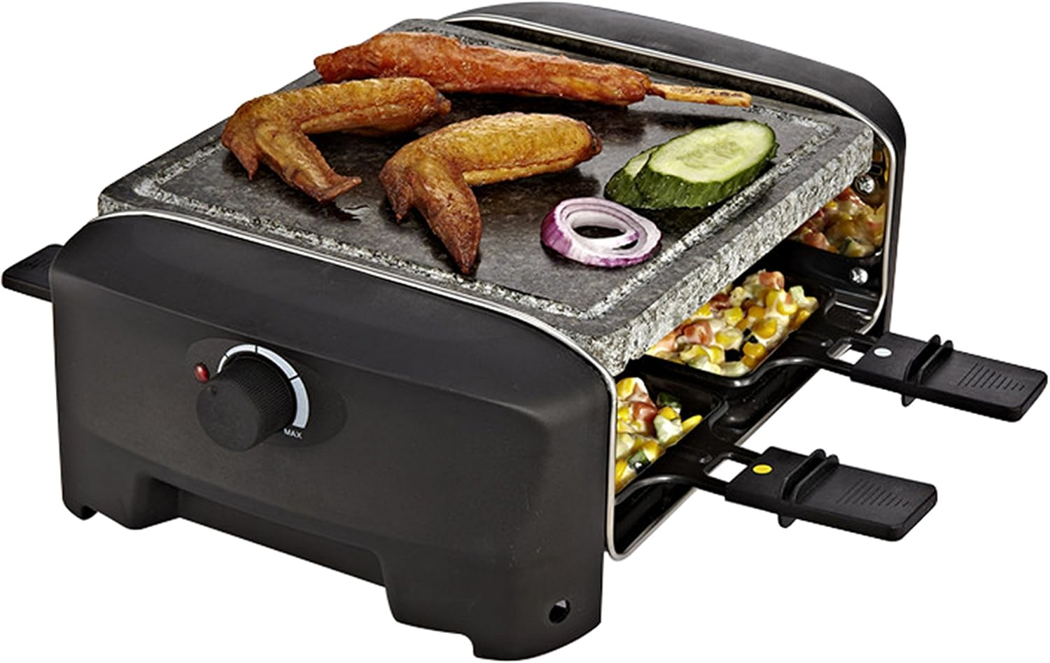 Princess Raclette Grill for up to 4 People with Stone Grill and Adjustable Heat Settings, 600 Watt, Black, 162810 image number 5