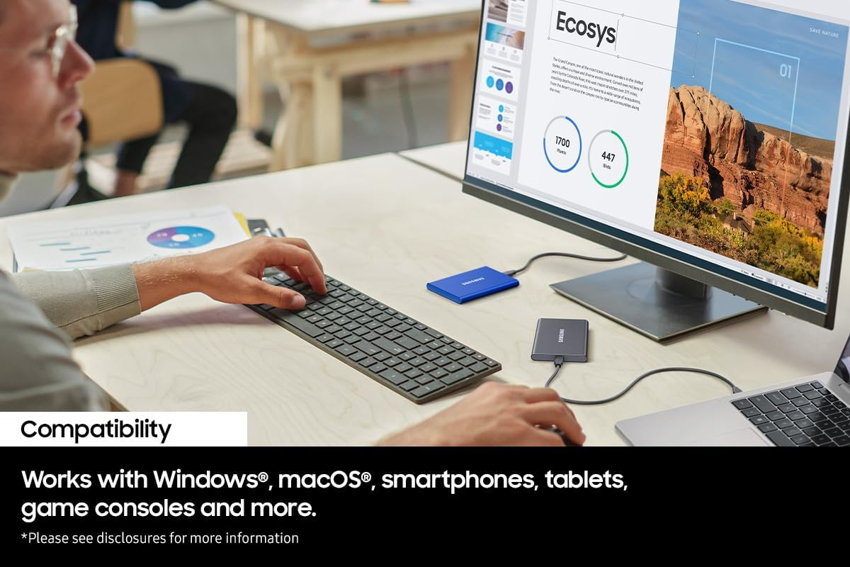 Samsung Portable SSD T7, 1TB, Indigo Blue, USB3.2, Type-C, R/W(Max) 1,050Mb/S, Aluminium Case image number 5