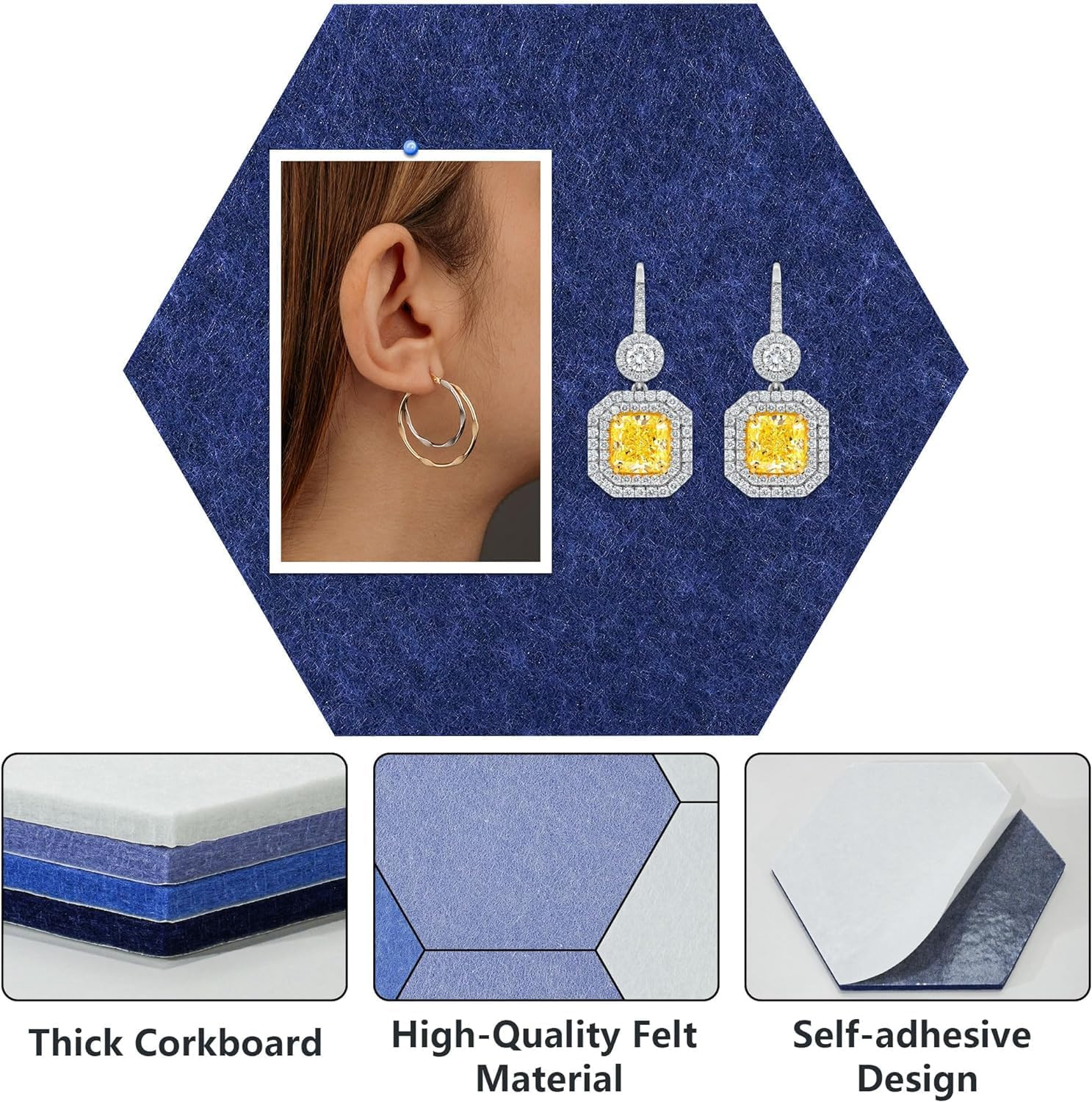 8Pcs Hexagon Felt Cork Board, Felt Wall Stickers Soundproofing Panels, Board for Wall Decor Photos Display, Self Adhesive DIY Bulletin Board Pin Board for Office School Home Wall Decor (Blue Series) image number 5