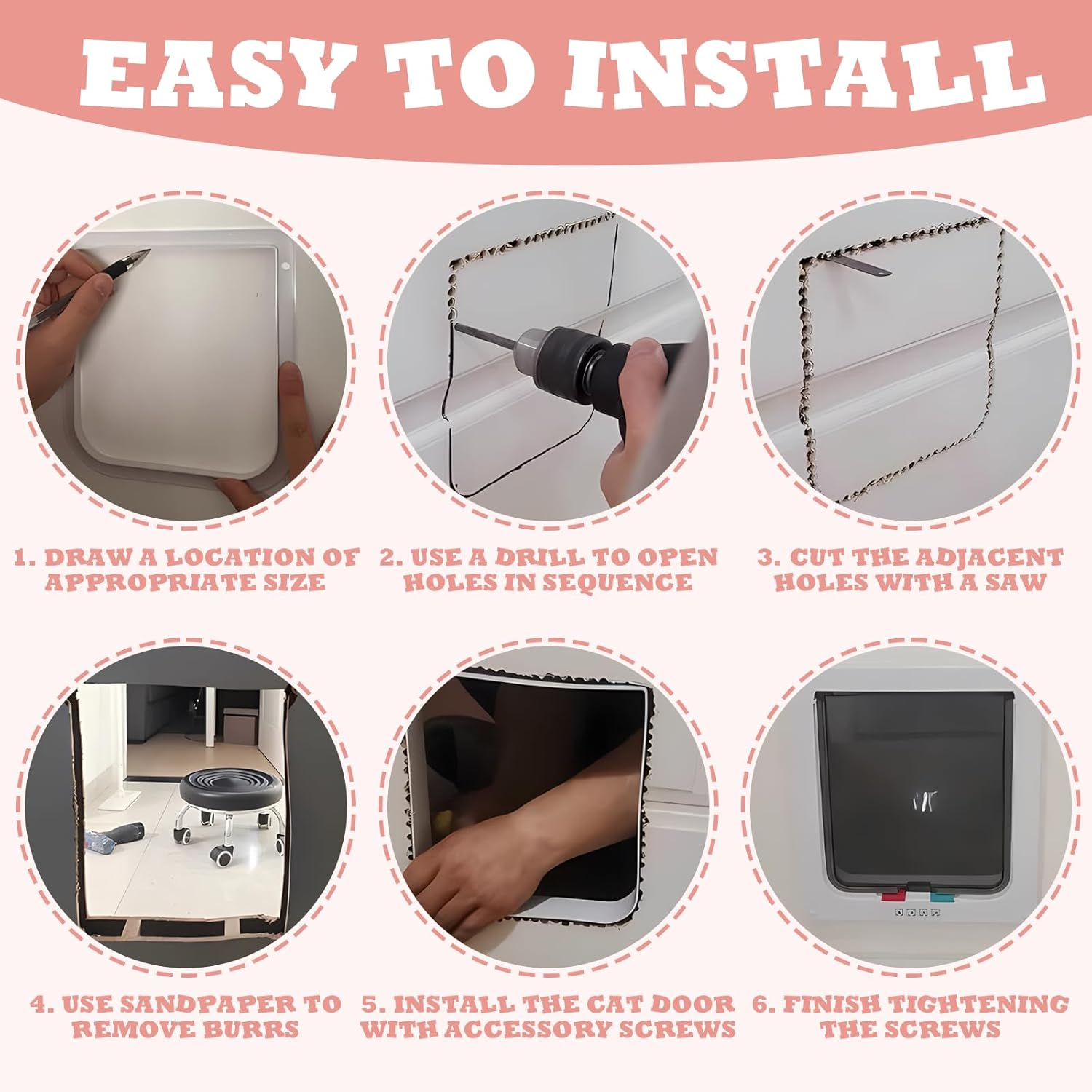 Cat Door, Xlwen Cat Flap, Dog Door, Pet Flap 4 Way, ABS Acrylic Cat Flap Interior Door, Pet Door for Indoor Outdoor Door, Window, Wall, for Cats and Dogs, Weatherproof, Easy Installation image number 2