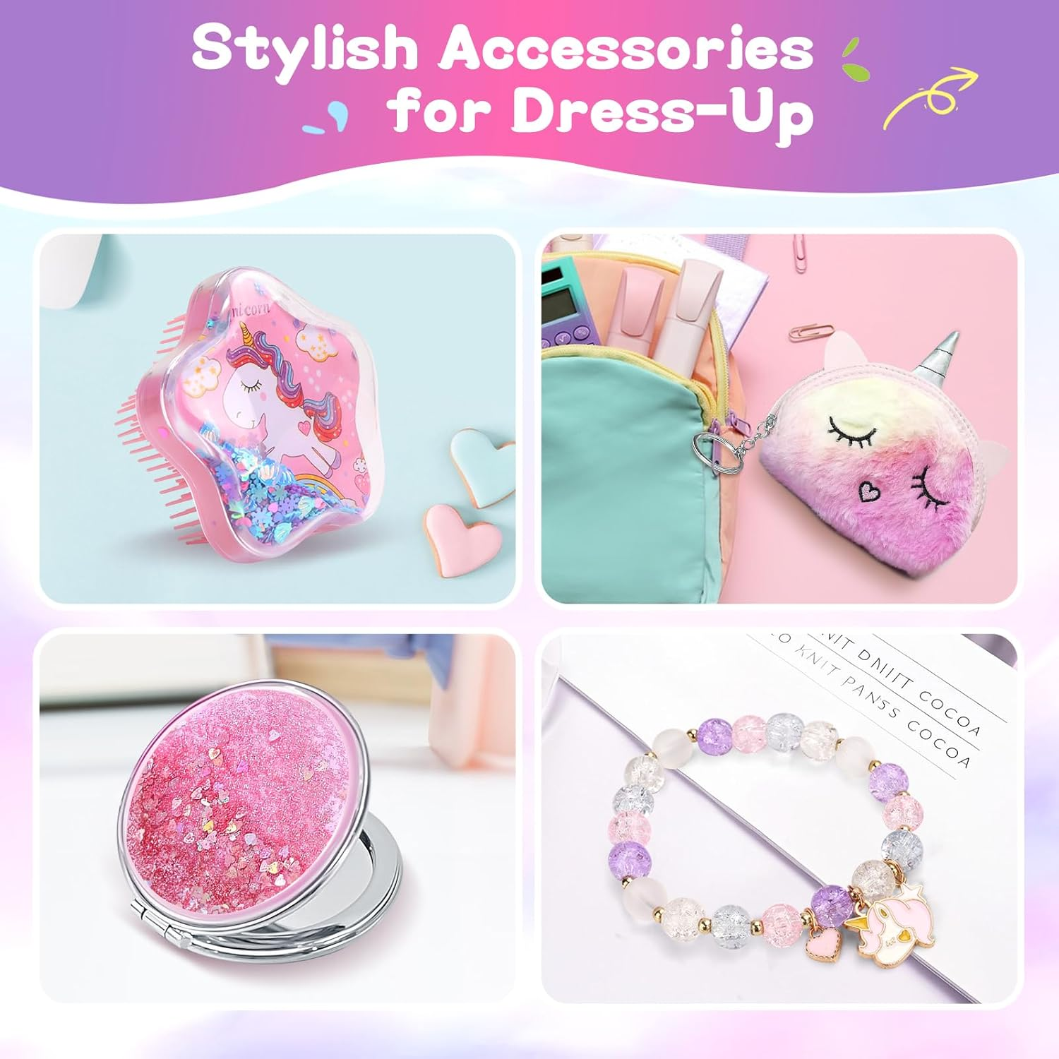 Unicorn Toys for Girls - Girls Toys 4 5 6 7 8-12 Years Old with Light up Stars Pillow/Purse/Diary with Lock/Adjustable Hat & Gem Stickers/Unicorn Gifts Birthday Christmas Easter image number 4