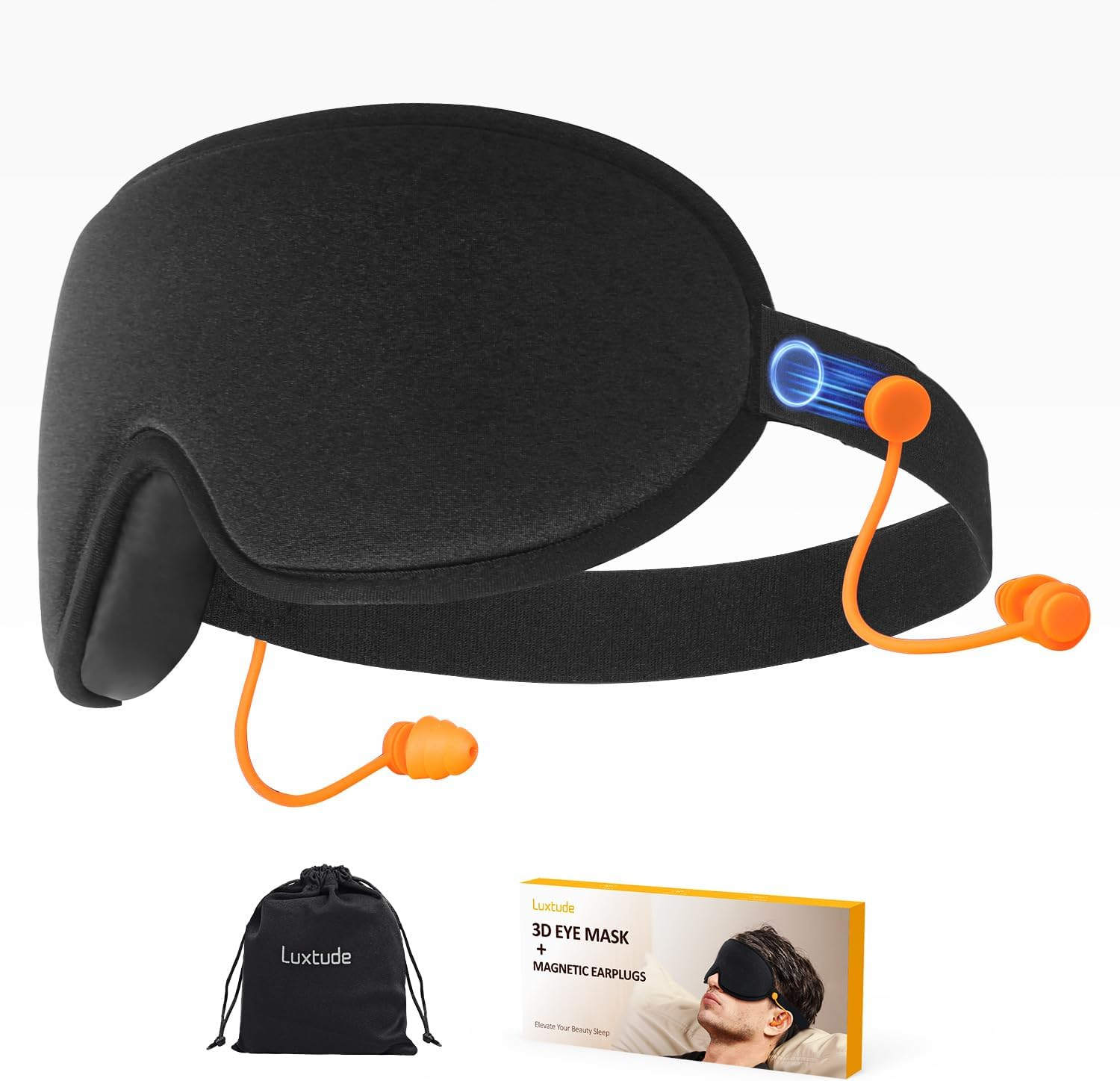 Luxtude Sleep Eye Mask with Magnetic Earplugs for Sleeping, 3D Sleep Mask Blackout Zero Eye Pressure, 100% Light Blocking Sleeping Mask for Women Men, Night Blindfold Eye Cover for Travel image number 2