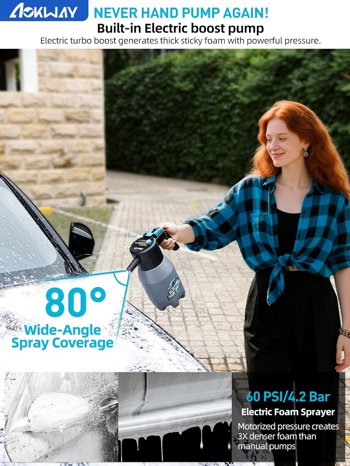 Aokway Foam Sprayer Car Wash, Electric Foam Sprayer, Car Soap Foam Pump Sprayer for Cleaning Detailing Portable Cordless Handheld Foam Cannon