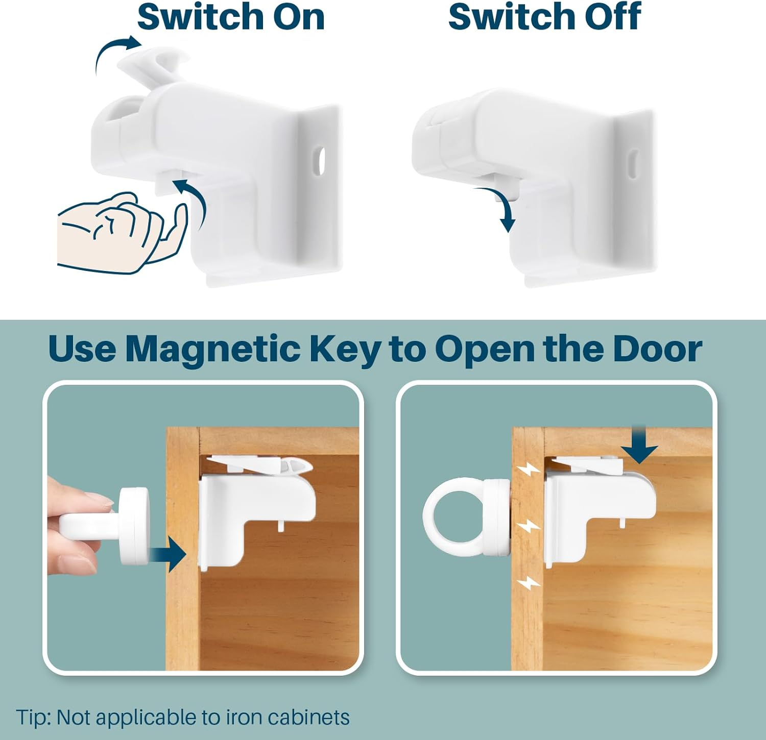 Inaya Magnetic Cabinet Locks Baby Proofing, 12 Locks & 2 Keys, Child Proof Magnet Locks for Cabinet Drawers with Invisible Design, 3M Adhesive for Easy Installation - No Drill & Tools Needed image number 2