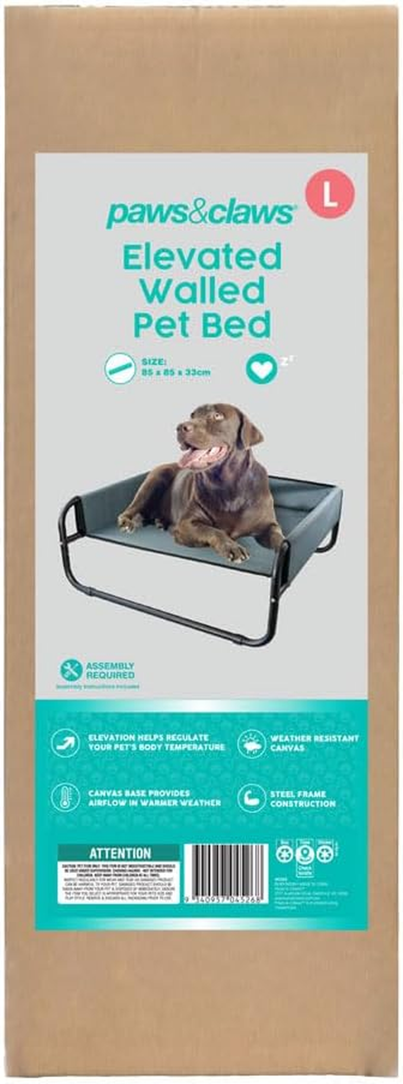 Paws & Claws Elevated Walled Pet Bed, Large, 85 X 85 X 33 Cm image number 1