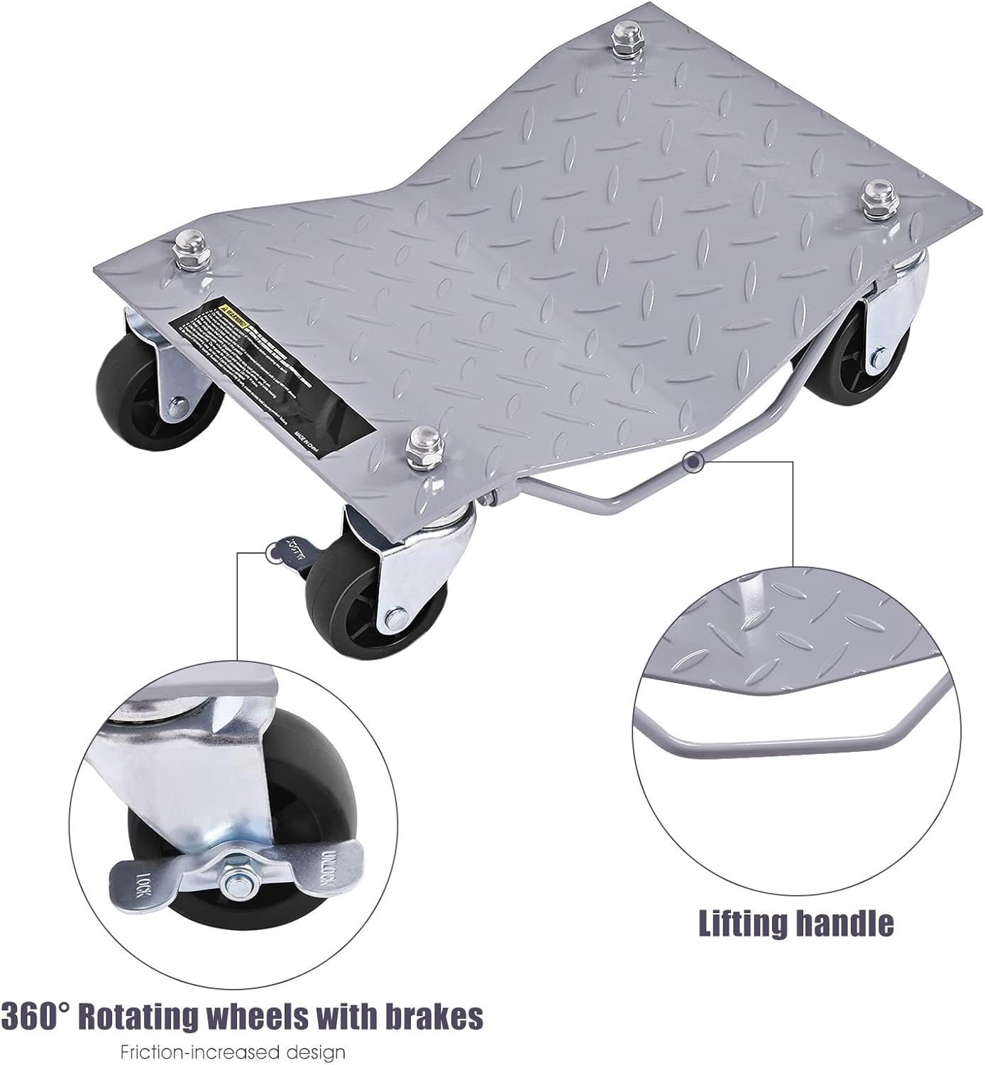 Costway 2720 KG Capacity Wheel Dolly Set of 4, Heavy Duty Steel Tire Skates with Lockable Casters & Handle, 40.5 X 30 Cm Car Lift Dolly Set for Moving Cars, Trucks, Tractors, Motorcycles, Gray image number 5