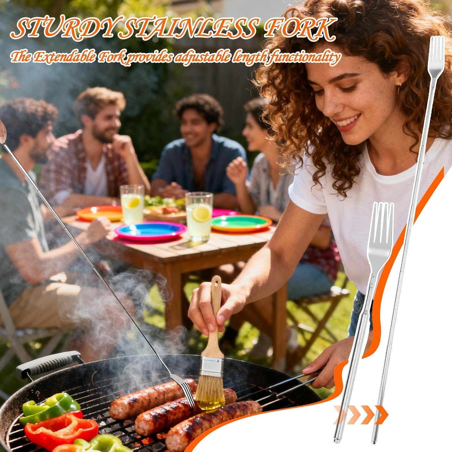 Extendable Fork - Non-Slip Kitchen Gadgets,Retractable Fork Barbecue Kitchen Utensils - for Home Office School BBQ Travel Outdoor Fishing Baking Dinner Lunch image number 3
