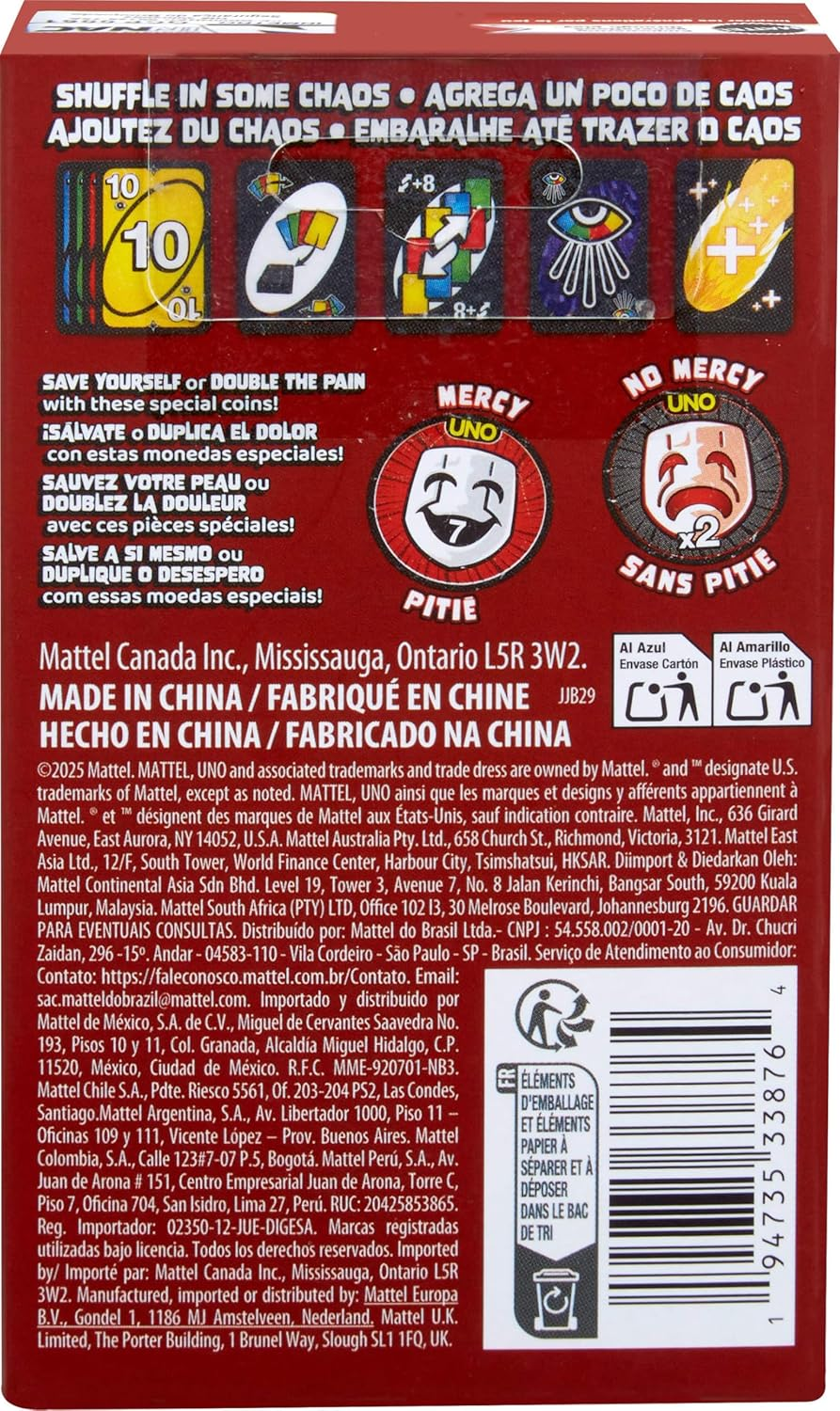 ​Mattel Games UNO Show &lsquo;Em No Mercy Expansion Pack with Extra Cards, Coins, Special Rules & Tougher Penalties for Kid, Adult & Family Nights