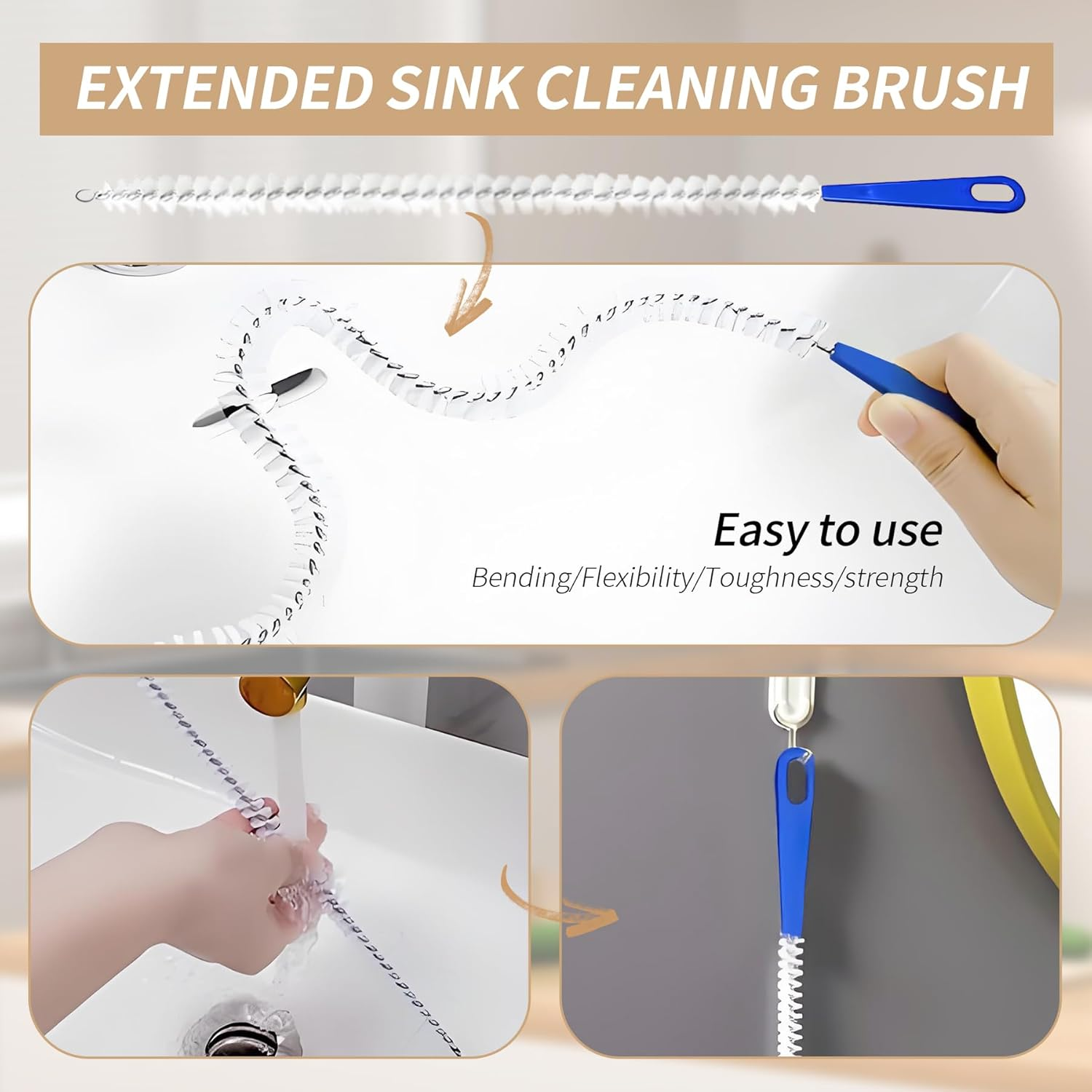 6 PCS Drain Unblocker Tools, Hair Clog Remover Sink Snake Drain, Multifunctional Plumbing Tools, Reusable, for Bathroom Toilet Kitchen Plug Hole image number 4