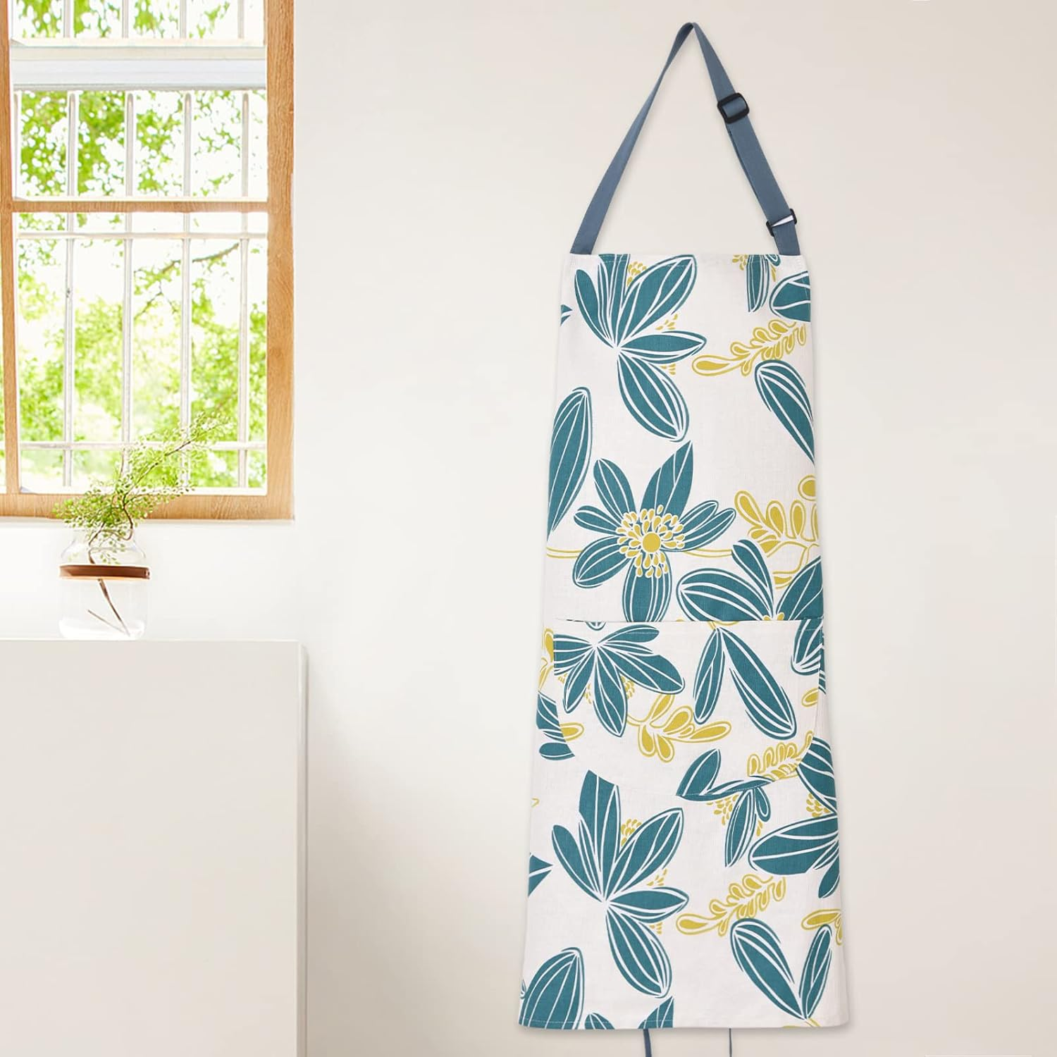 2 Pack Floral Apron for Women with Pockets, Adjustable Cotton Chef Aprons for Kitchen, Cooking, BBQ & Grill