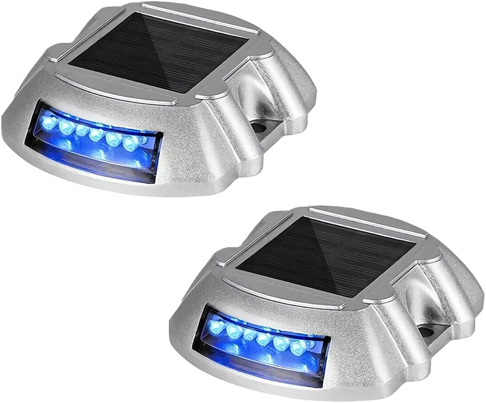 Solar Driveway Lights,12Leds Outdoor Road Step Dock Light,Wireless Deck Lights for Path Garden Walkway,Sidewalk,Steps,Yard,Safety Marker(Blue and Green) (Blue, 2 Pack) image number 2