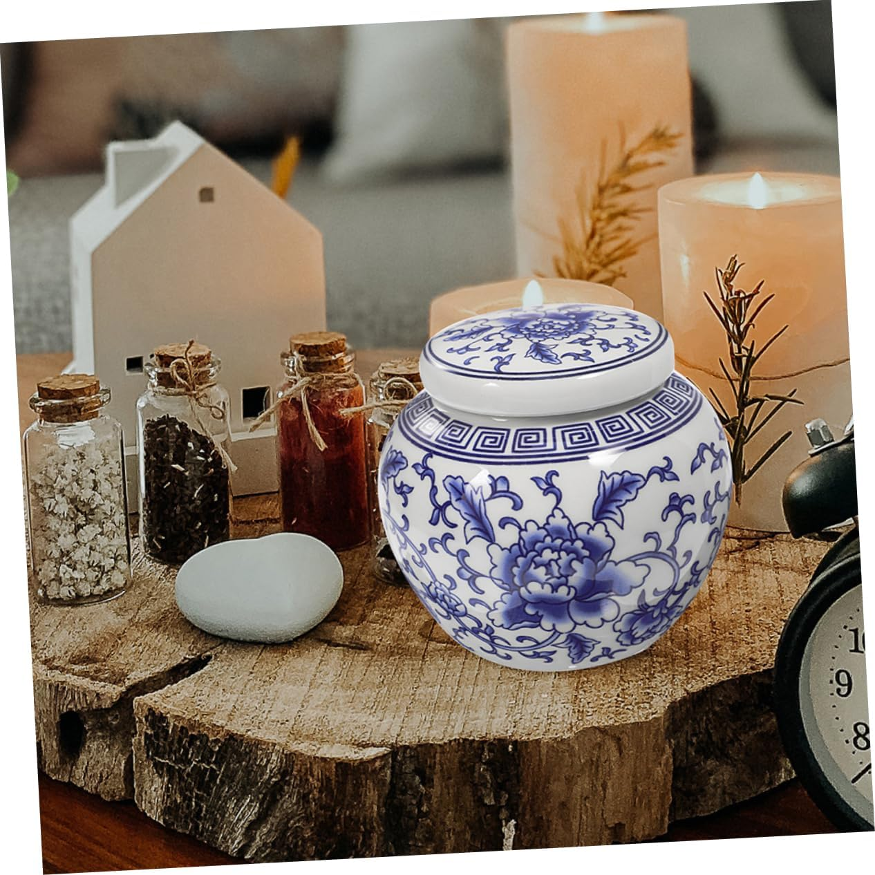 CIYODO 2Pcs Blue and White Porcelain Ceramic Canister Set, Airtight Household Tea and Spice Storage Jars, Traditional Chinese Style Multi-Function Tea Container for Kitchen and Home Use image number 3