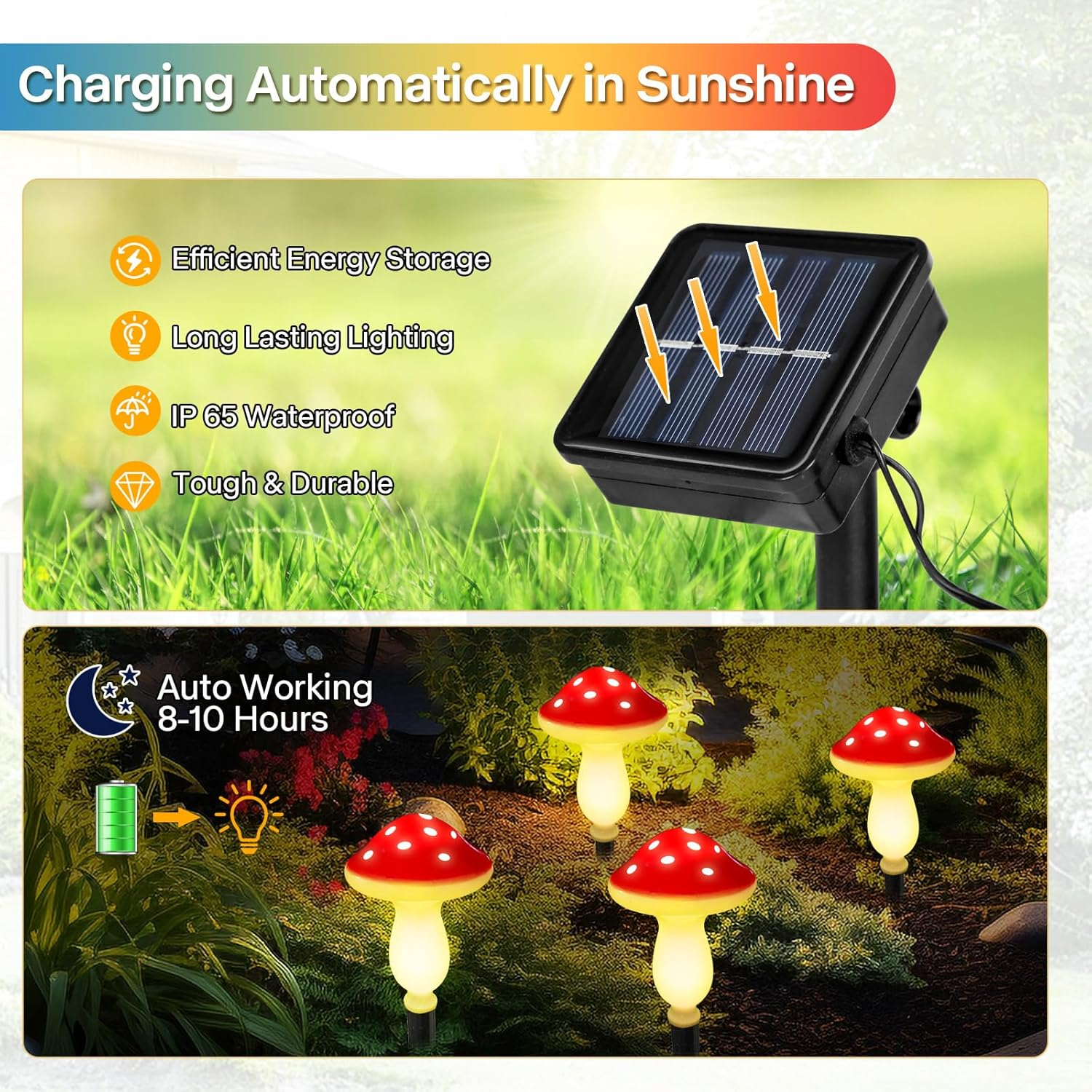Pack of 8 Mushroom Solar Lights for Outdoor Garden, Garden Light, Waterproof Path Light, Solar Lights, Garden Decoration for Outdoors, Garden Decoration, Solar Lights for Outdoors, Solar - Colorful-B image number 5