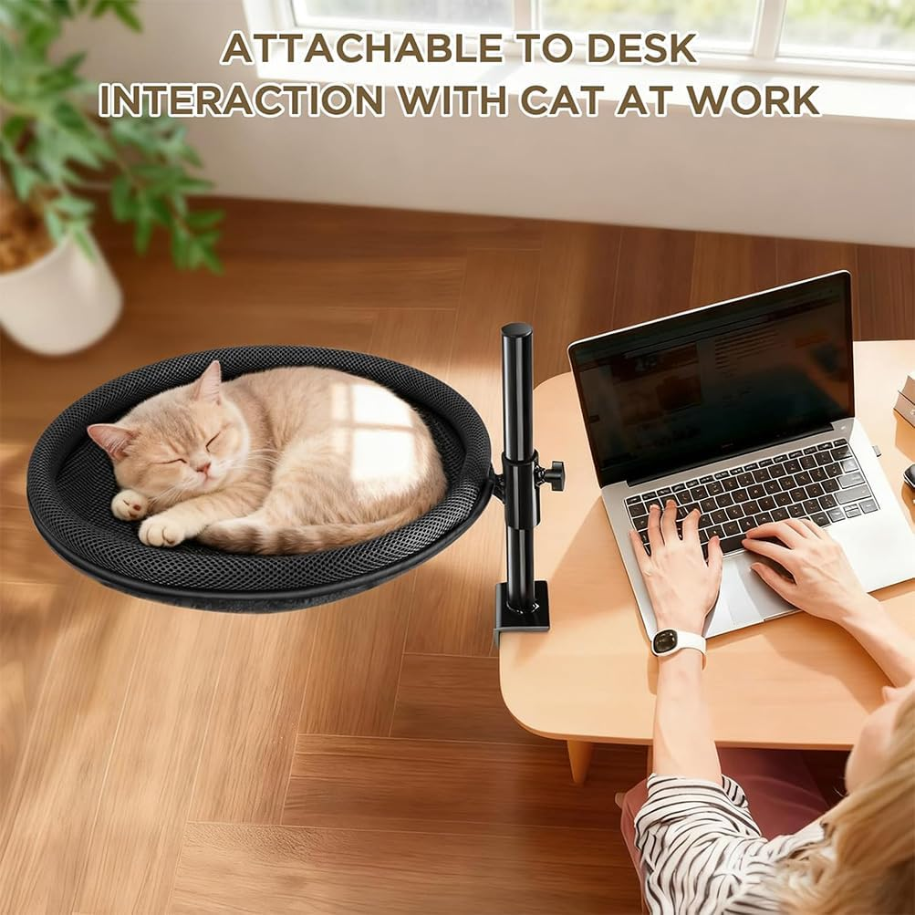 HPAMR Table Cat Bed, Cat Bed Desk Mount, Cats Desk Hammock, Adjustable 360 Rotating Furniture Hammock with Removable Washable Cover, Nest for Game Tables Desktop image number 2