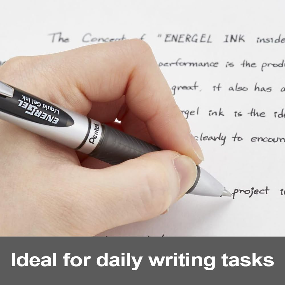 Pentel Energel Liquid Gel Pen 0.7Mm Medium Nib Black Ink, Box of 12 Pens (BL77-A)