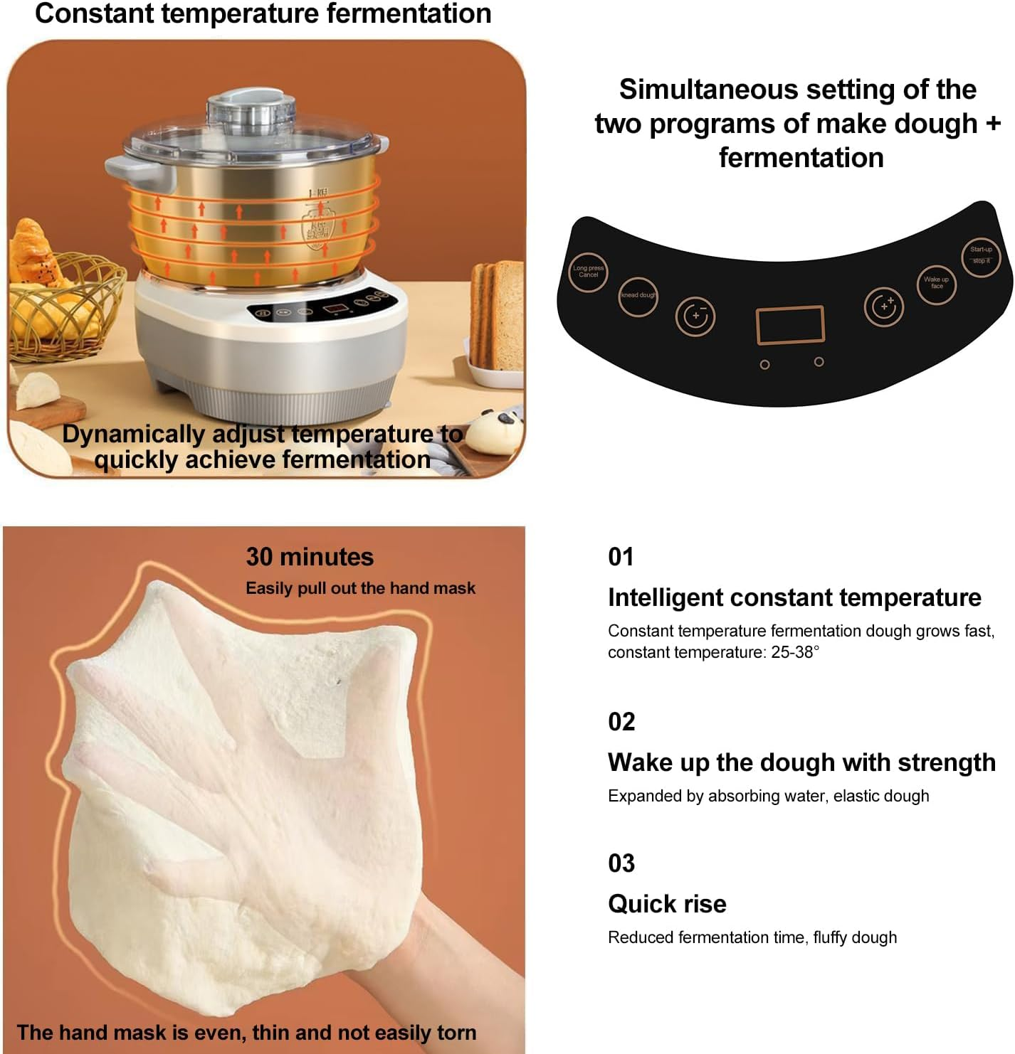 Zertylre Stainless Steel Dough Maker, 5L Dough Flour Mixer Machine, Dough Kneading Machine with Ferment Function, Electric Stand Dough Mixer Bread Proofer with Timing, Touch Panel for Home Baking (7L) image number 1