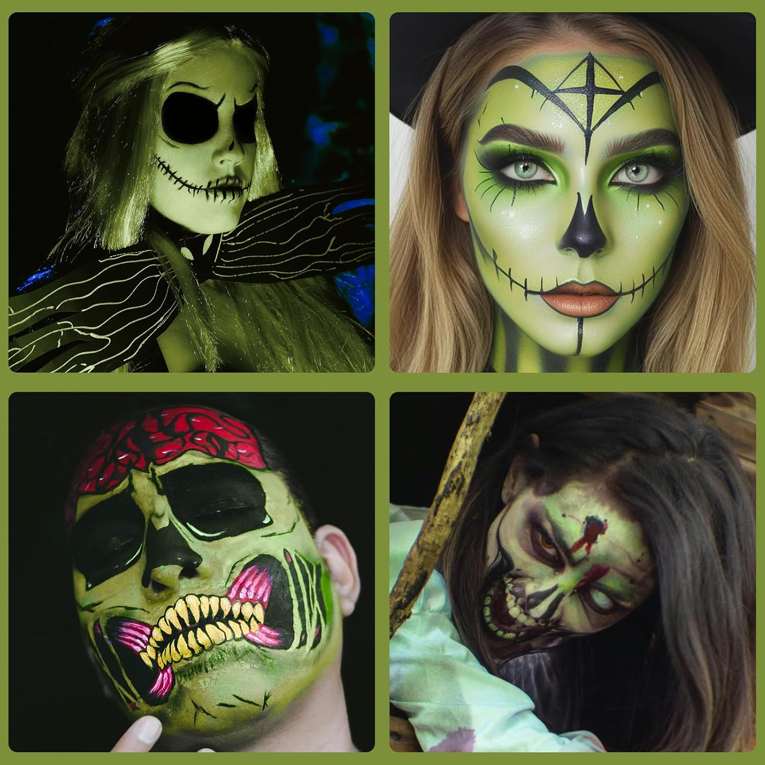 YBUETE Ogre Green Foundation Oil Based Face Paint, Professional Green Greasepaint for St. Patrick'S Day, Halloween Face Painting for Witch Shrek Hulk Goblin Monster for Adult Carnival & Costume Party - Blue image number 7