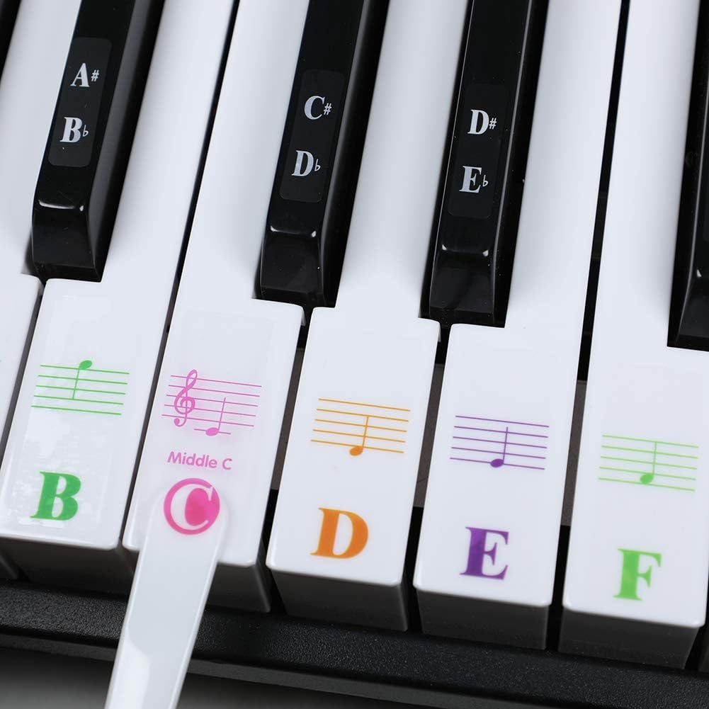 Piano Stickers for 88/61/54/49/37 Key. Colorful Large Bold Letter Piano Keyboard Stickers Perfect for Kids Learning Piano. Multi-Color,Transparent,Removable image number 2