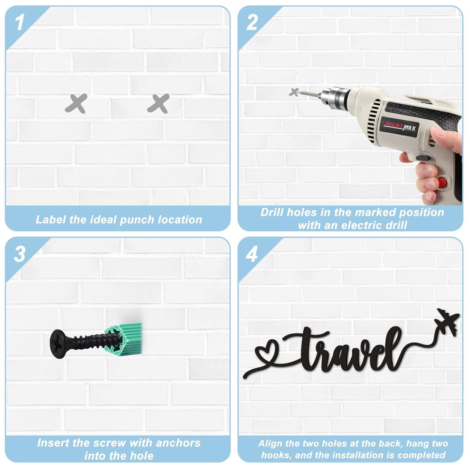 Qmetalart Travel Decor Metal Wall Art Backdrop Decoration Sign for Home Living Room Bedroom Office Housewarming Gift Airplane Hanging Travel Lover Indoor Photo - Black / Black image number 2