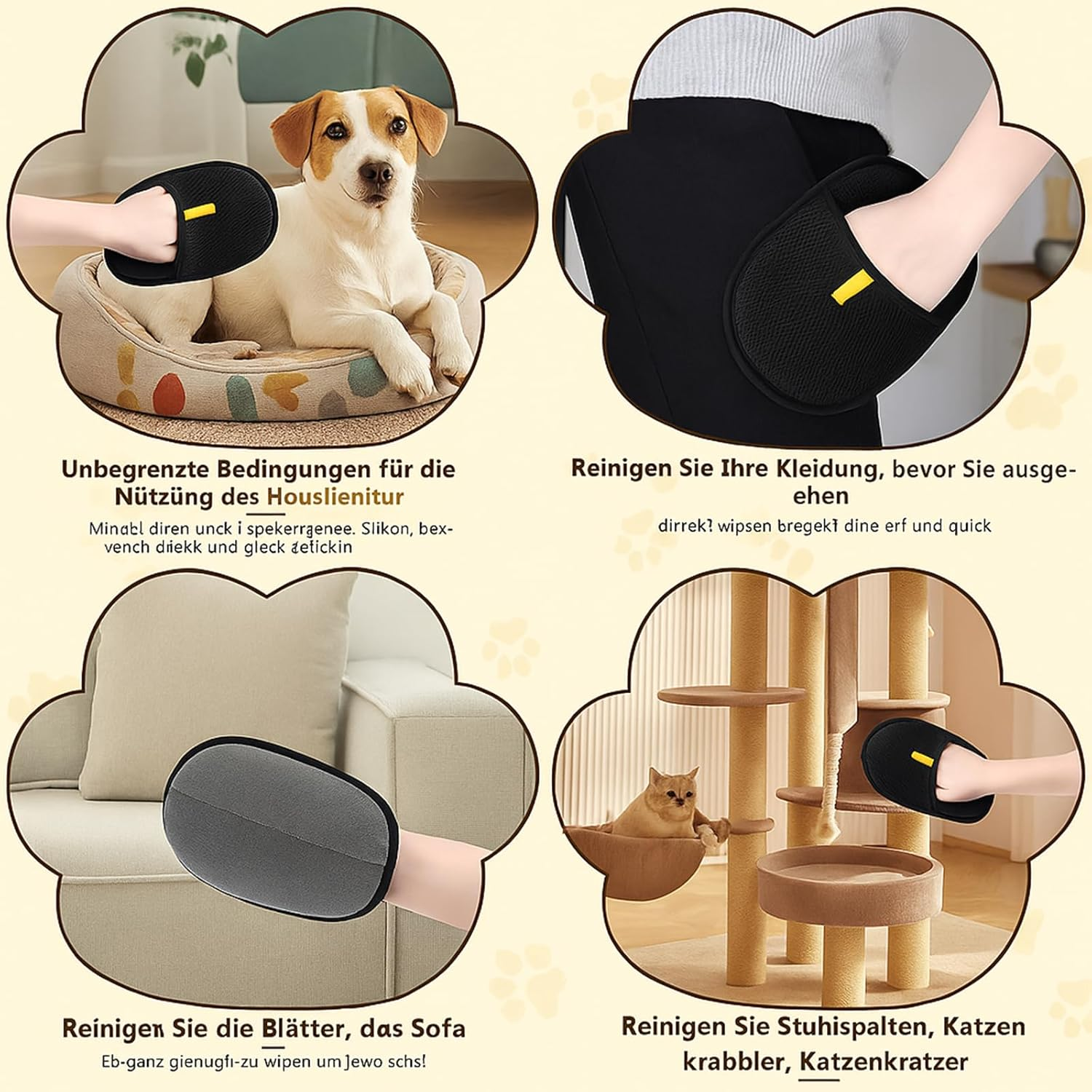 KRYMXAR Fellmagnet Gloves, Set of 4, Gloves for Removing Pet Hair, Cat Hair Glove for Sensitive Care, Lightweight and Comfortable for Pets and Furniture image number 6