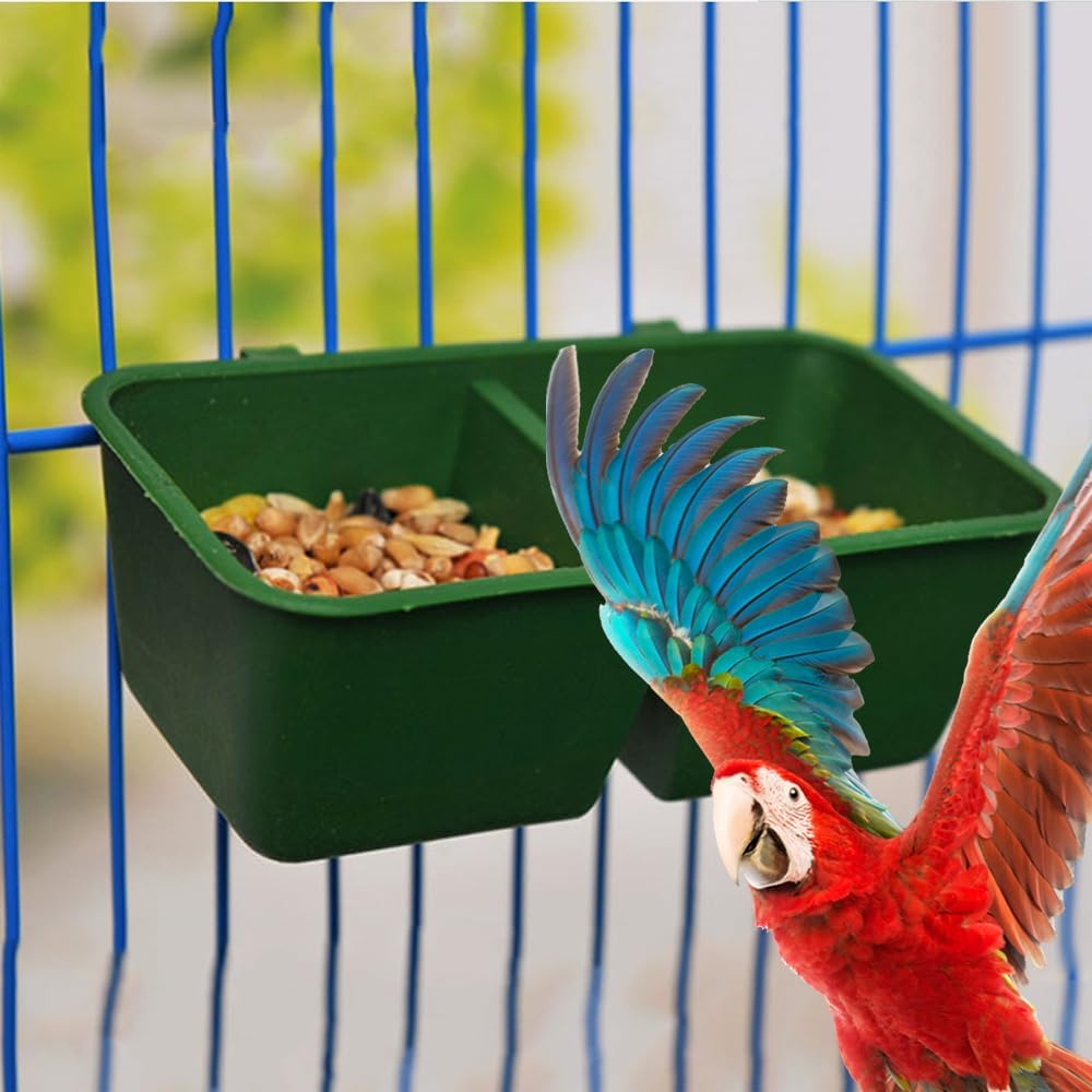 2 in 1 Parrot Cage Food and Water Bowl, Double Groove Bird Feeder, Plastic No-Mess Feeder Bowl for Parrots and Small Birds image number 4
