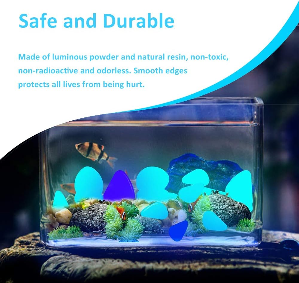 100Pcs Fish Tank Rocks, Glow in the Dark Rocks Decorative Aquarium Gravel Stone Rocks Pebbles for Fish Tank Turtle Tank Vase Garden Plants Bonsai Walkway Driveway Swimming Pool - 0.9" - Blue&hellip; image number 5
