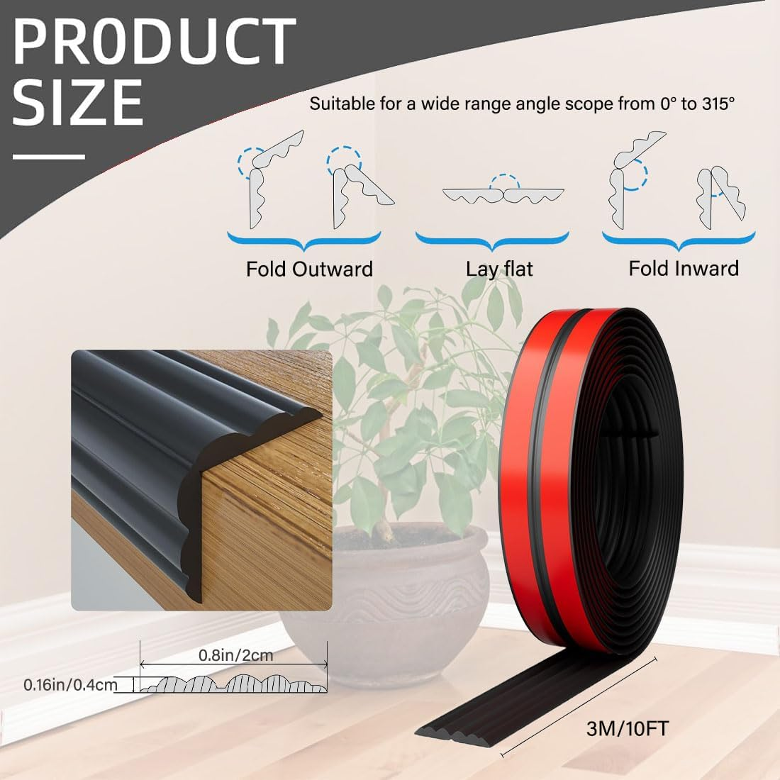 Flexible Self Adhesive Trim,Peel and Stick Trim,Wall Corner Protector,Corner Molding,Self Adhesive Corner Guards,For Wall Edge,Ceiling, Countertop,2Cm X3M.(Black) image number 3