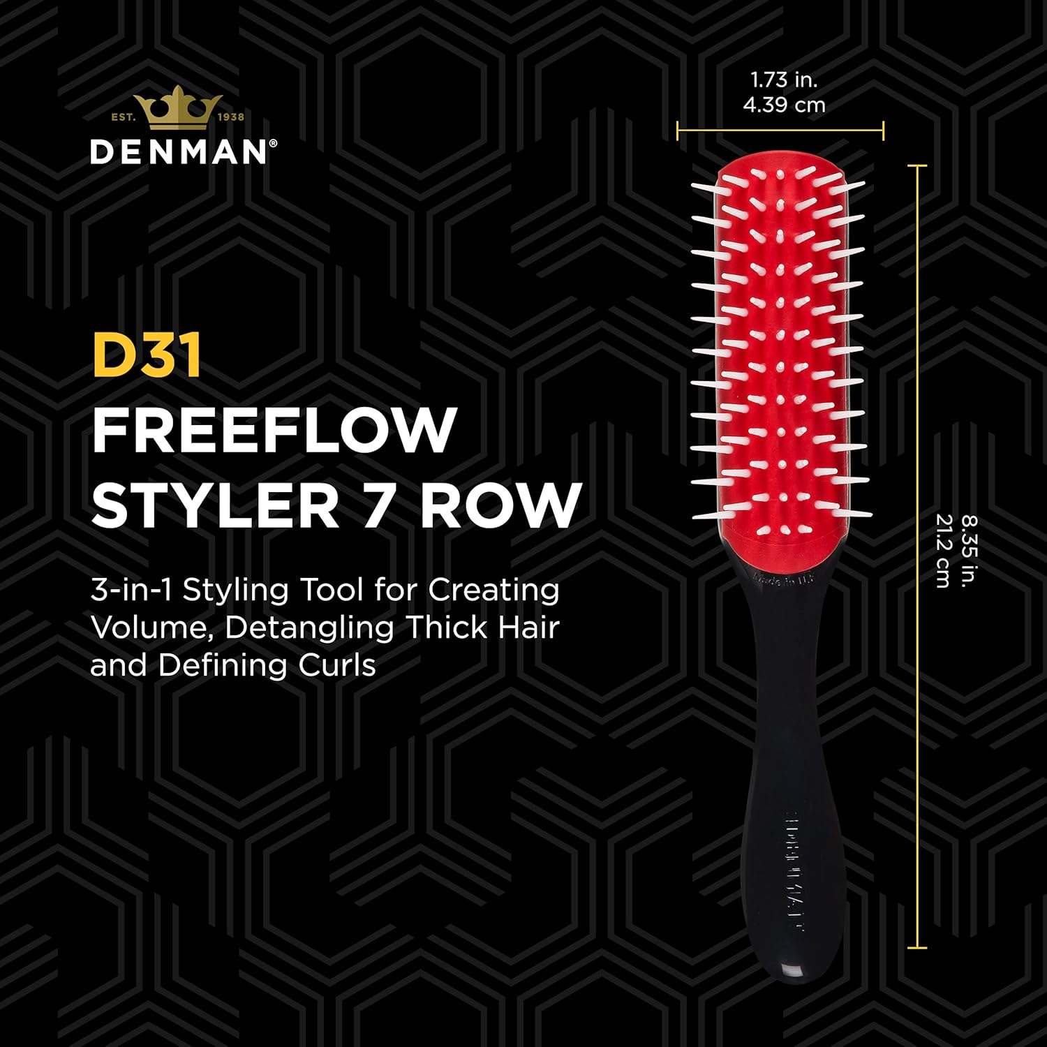 Denman Original Styler Bristles Hair Brush, Black/Red, 7 Row - Wide image number 5