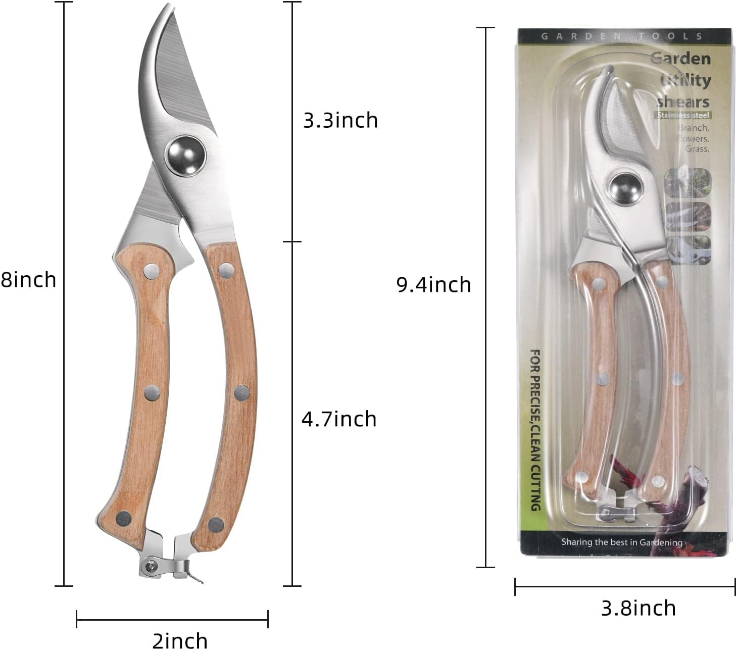 Wooden Pruning Shears for Gardening, 3/5-Inch Cut Capacity Garden Shears, Gardening Shears with Sharp Blades and Rustproof Stainless Steel image number 4