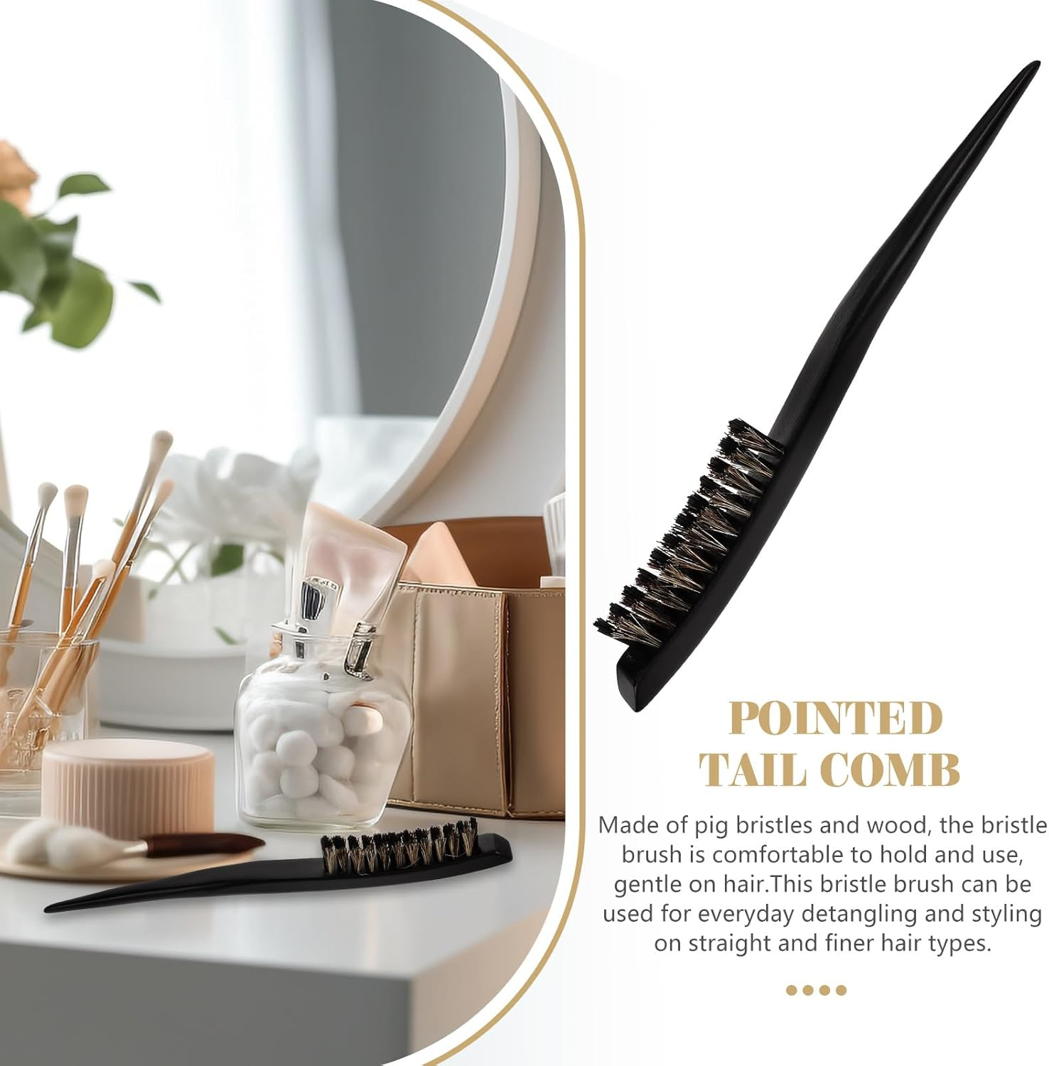 FRCOLOR Bristle Brush Hair Brush for Slicking Hair Back Slick Women Teasing Slick Back Hard Bristle for Thin Bristle Smooth Comb image number 3