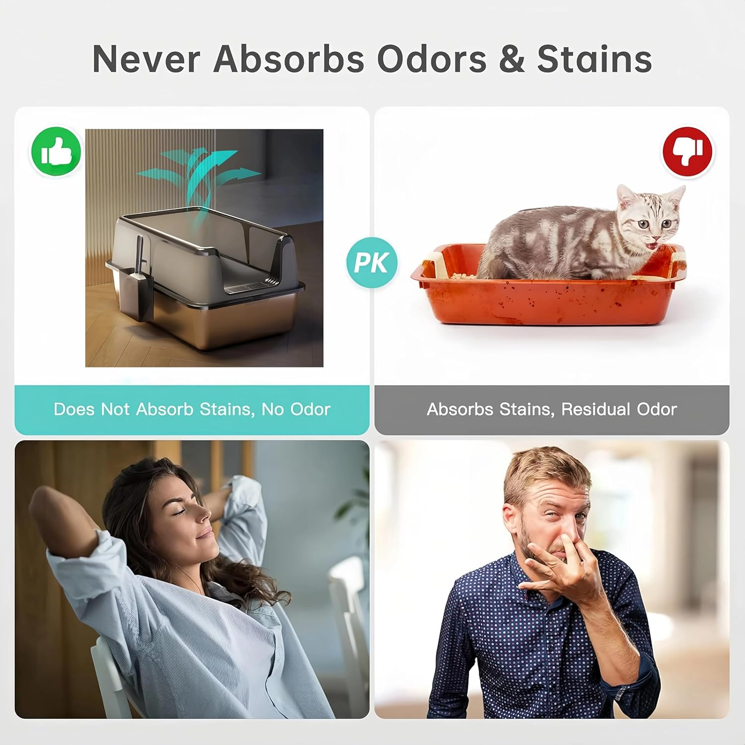 Stainless Steel Cat Litter Box with Lid, 60 * 40 * 31.5Cm Extra Large Litter Box for Big Cats, Metal Litter Pan High Sided, Anti-Urine Leakage, Easy Cleaning, Include Scoop image number 6