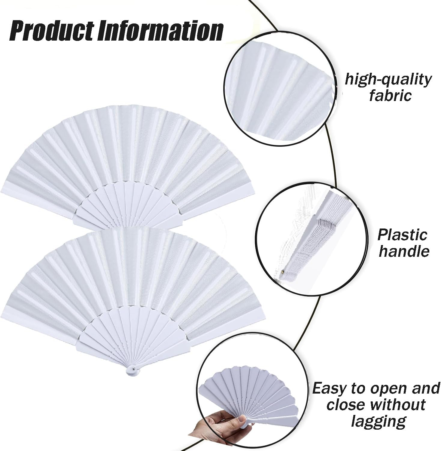 Wzenclave 4Pcs Hand Fans Foldable Folding Fans Silk Fabric Fan Suitable for Weddings and Home Decor image number 1