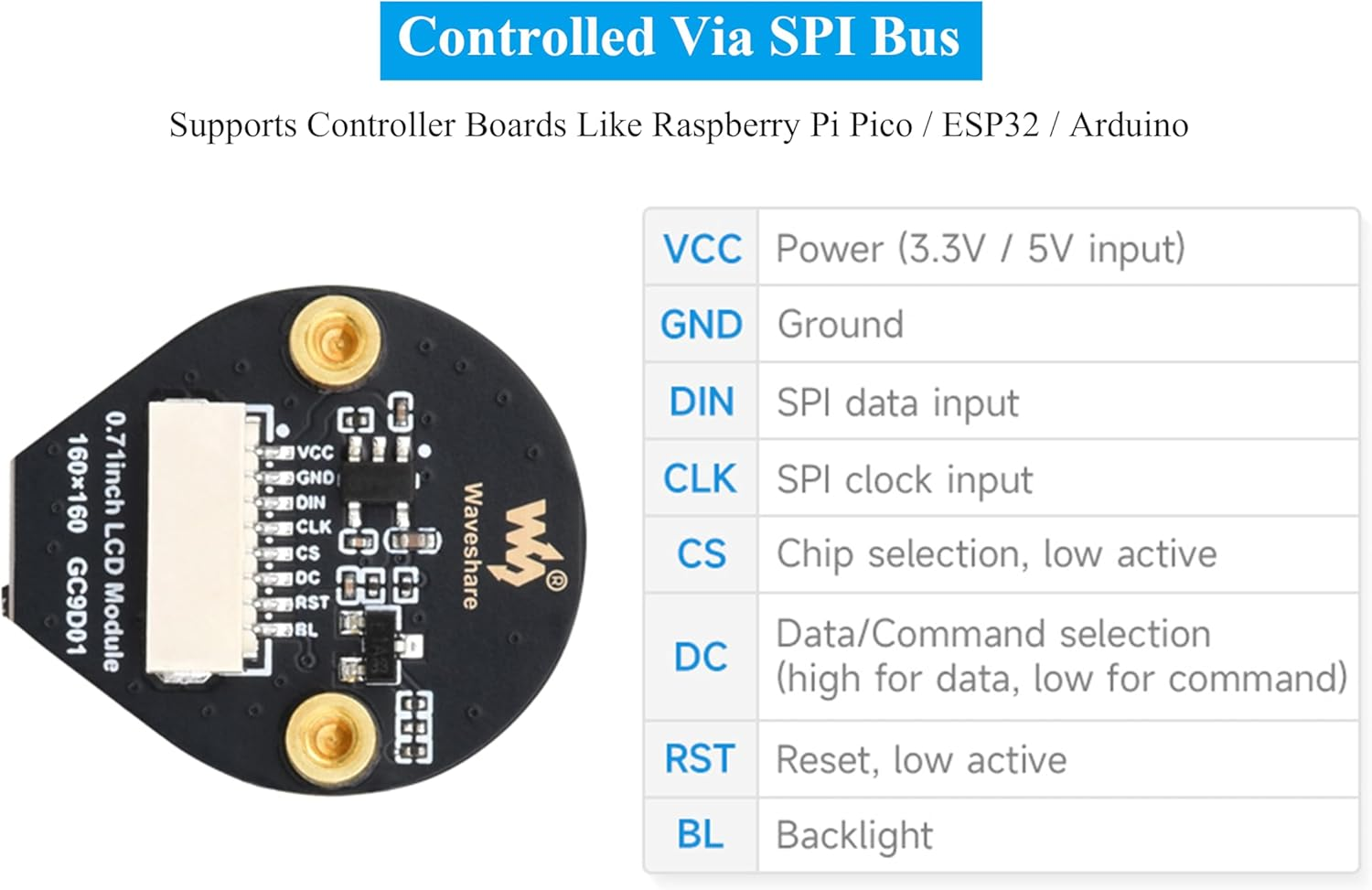 Ueekkoo 0.71Inch round LCD Display Module 160X160 Resolution SPI Interface 65K Colors IPS Panel Using SPI Bus, Compatible with Raspberry Pi Pico/Pi Pico 2/Pico 2 W/ ESP32 image number 5