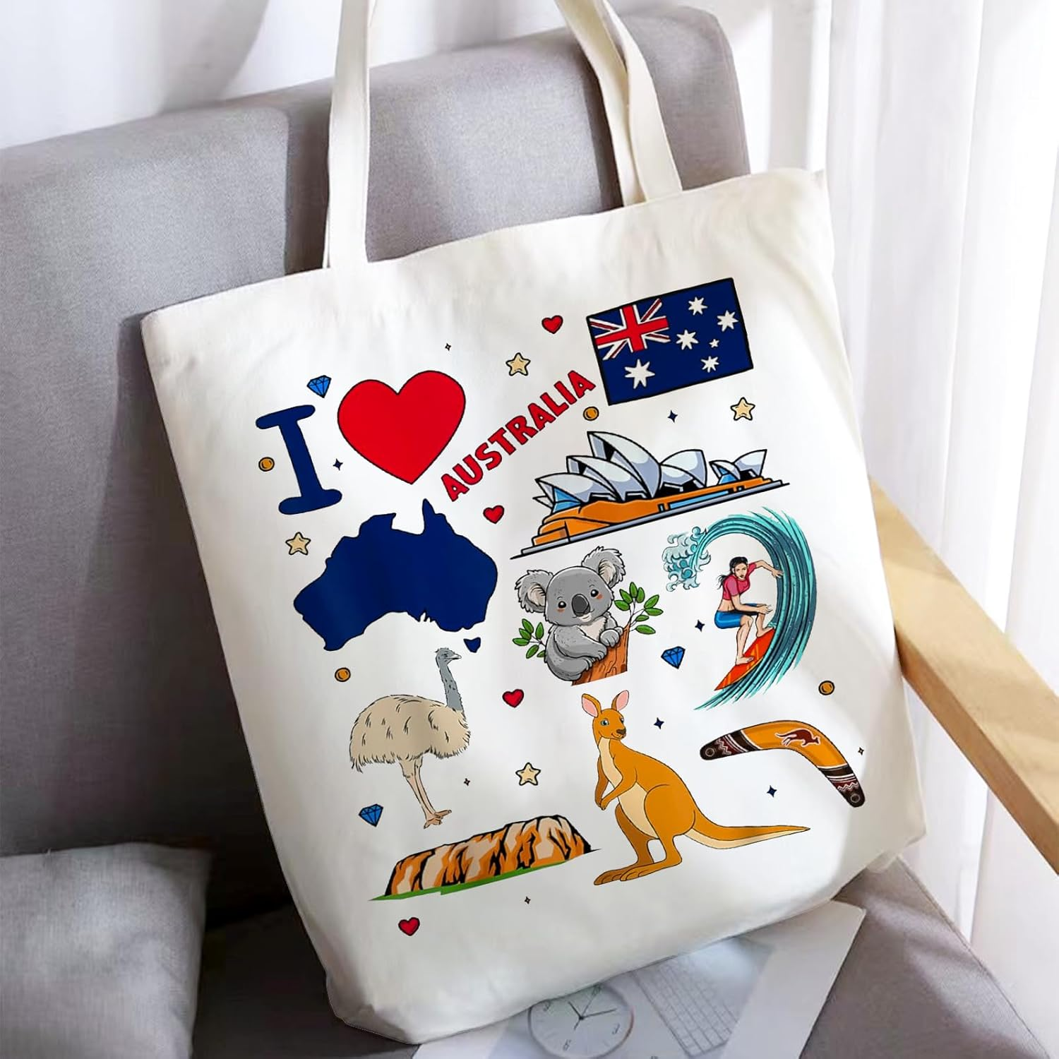 Kangaroo Koala Lover Gift Australian Animals Tote Bag Platypus Crocodile Shopping Grocery Bag image number 3