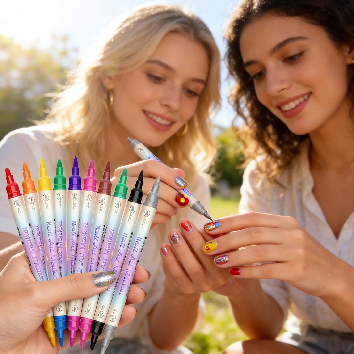 12 Colours Dual-Tip Nail Art Pens, No Shake Required Acrylic Paint Markers. 0.5Mm-5Mm Fine & Brush Tips for 3D DIY Manicure. Quick Dry, Waterproof Design Tools for Women & Beginners (No Clogging) image number 4