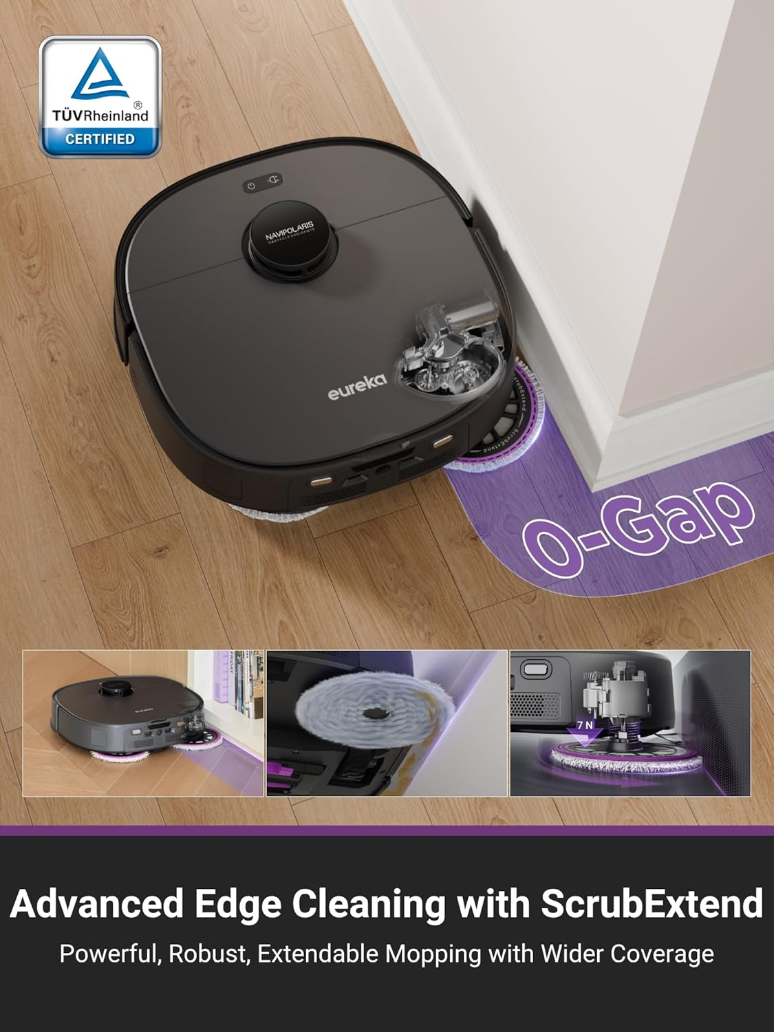 Eureka J15 Pro Ultra Robot Vacuum Cleaner and Mop, 16,200 Pa Suction, Flex-Arm Design Mop, Hot Water Mop Washing & Hot Air Drying, Active Hair Cutting Design, AI Obstacle Avoidance, Black image number 5